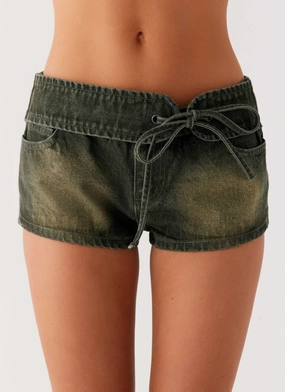 Vivia Denim Micro Shorts - Washed Khaki MachineWashableFabric Stretchable Comfort