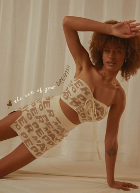 Easy Love Knit Mini Skirt - Latte Logo Stretch Weave Fabric BreathableLining