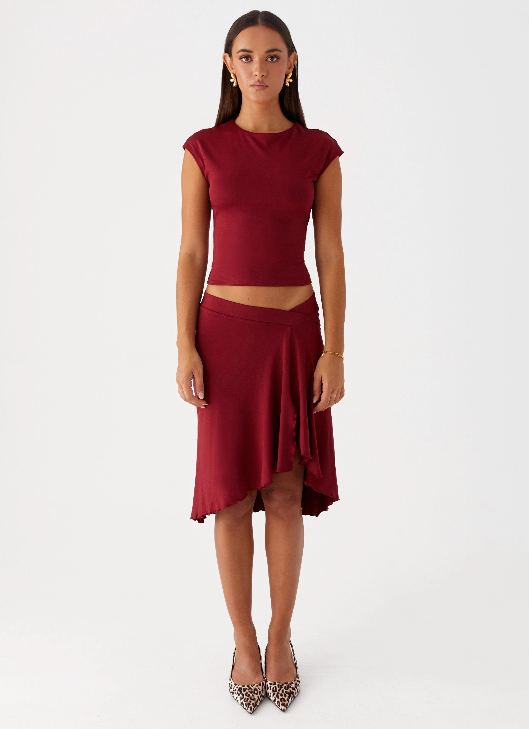 Shes A Lady Midi Skirt - Red Wardrobe Basics
