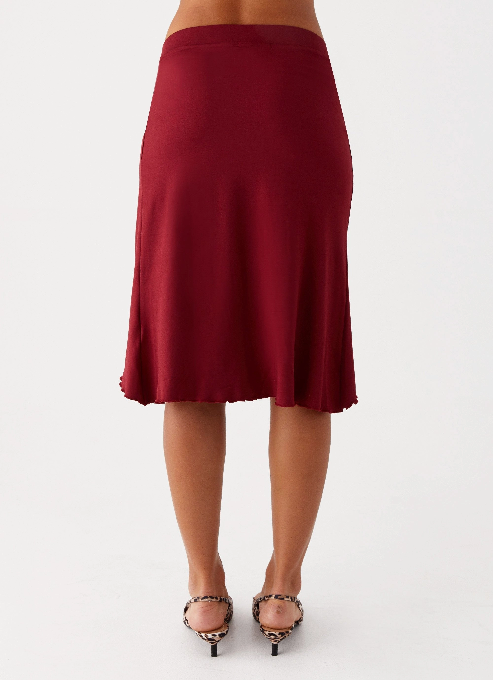 Shes A Lady Midi Skirt - Red Breezy Flow Weighted Hem
