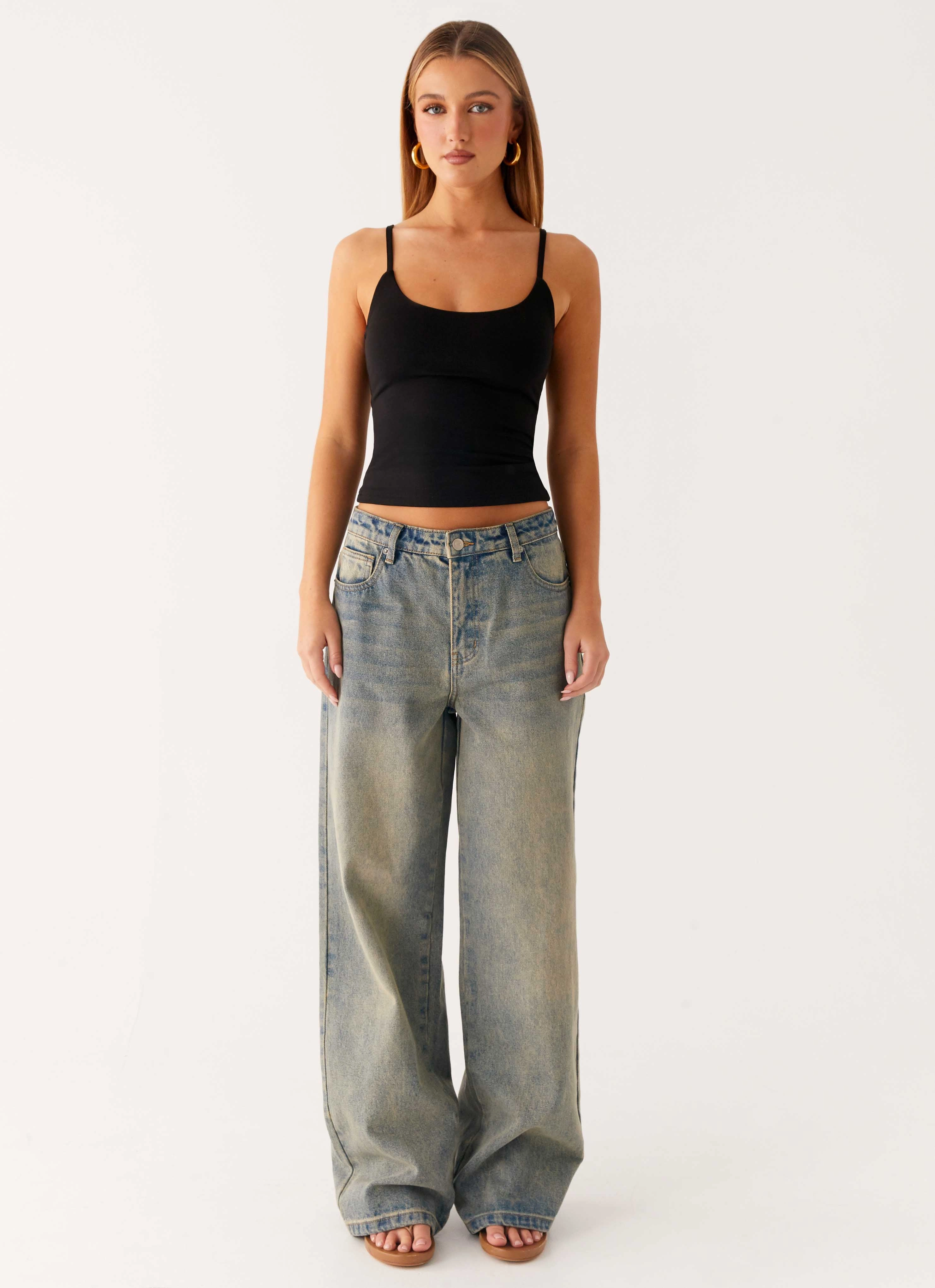 Keanna Low Rise Denim Jeans - Dirty Wash Durable Activewear