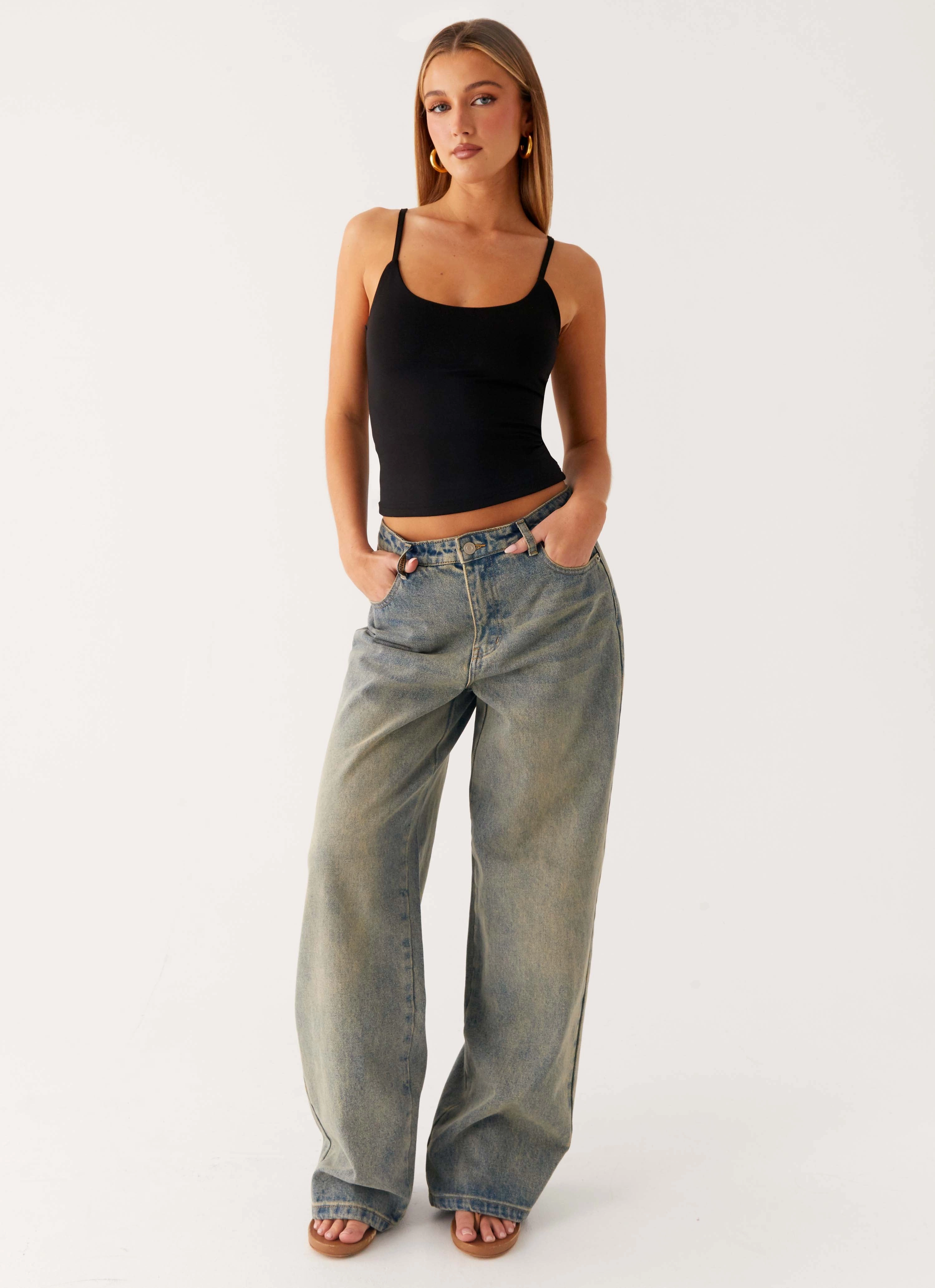 Ventilated Mesh Lining Keanna Low Rise Denim Jeans - Dirty Wash