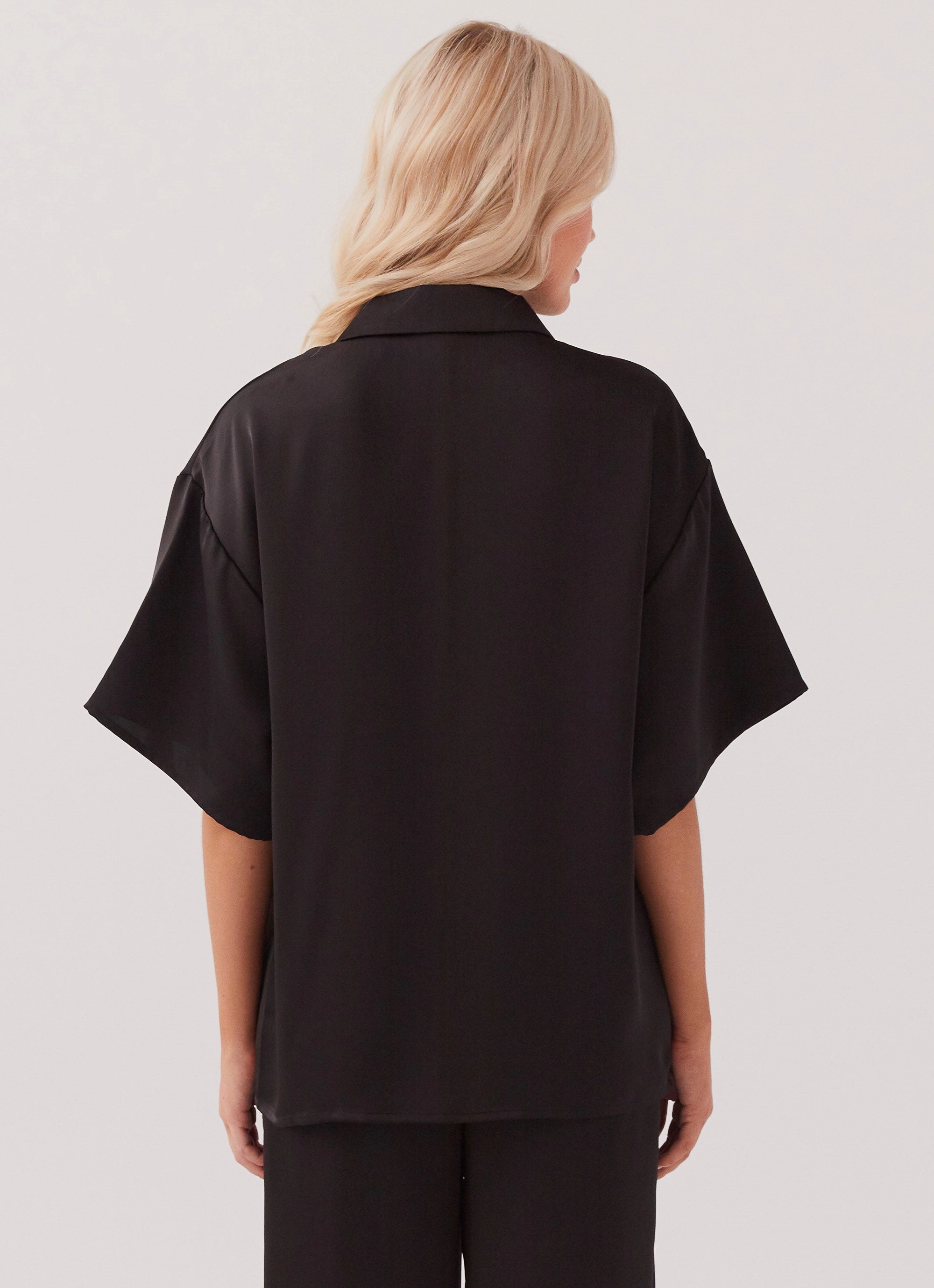 Pocket Placement Palm Cove Satin Shirt - Black