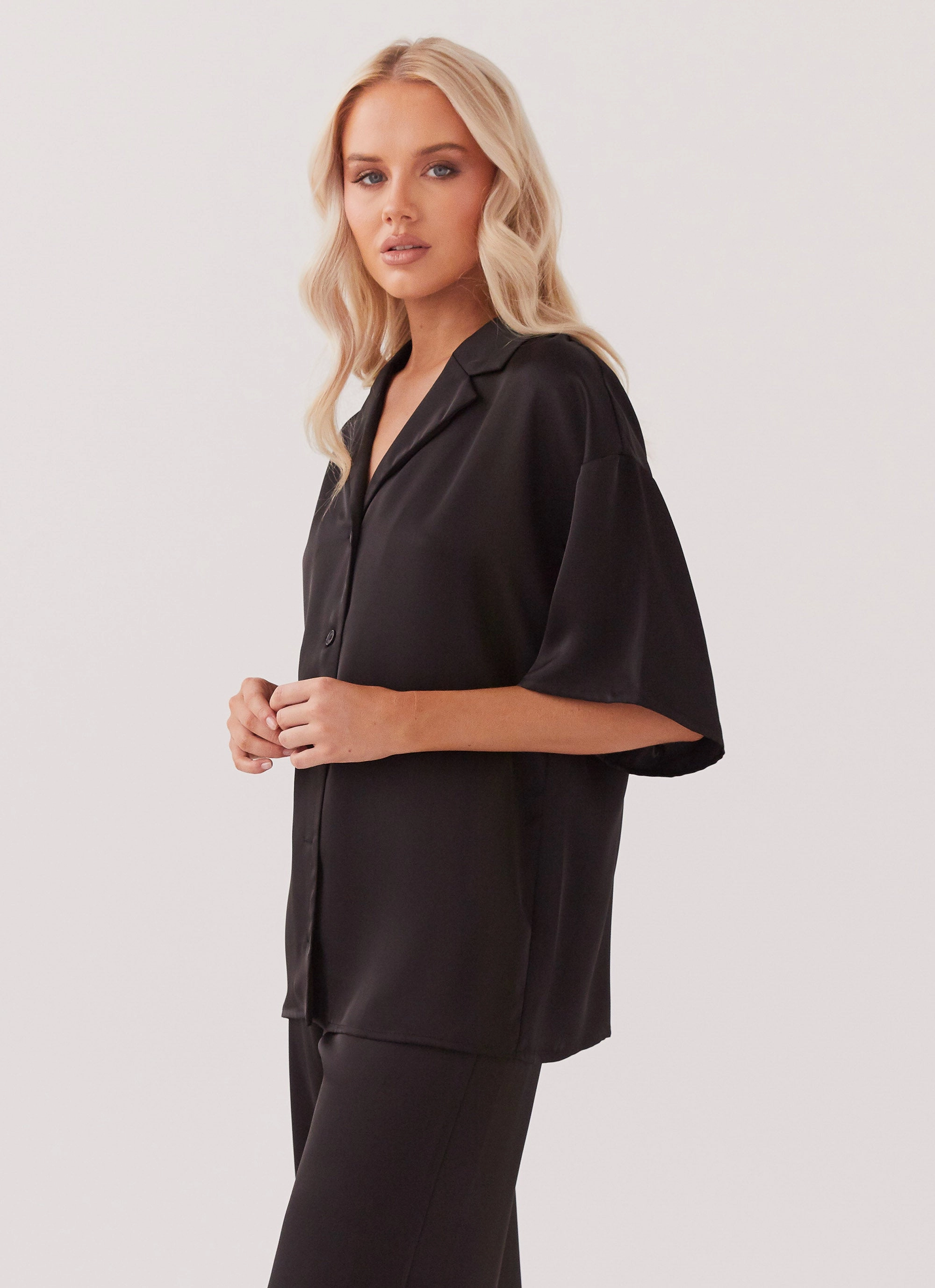 Palm Cove Satin Shirt - Black Flatlock Seam Construction Canvas Make