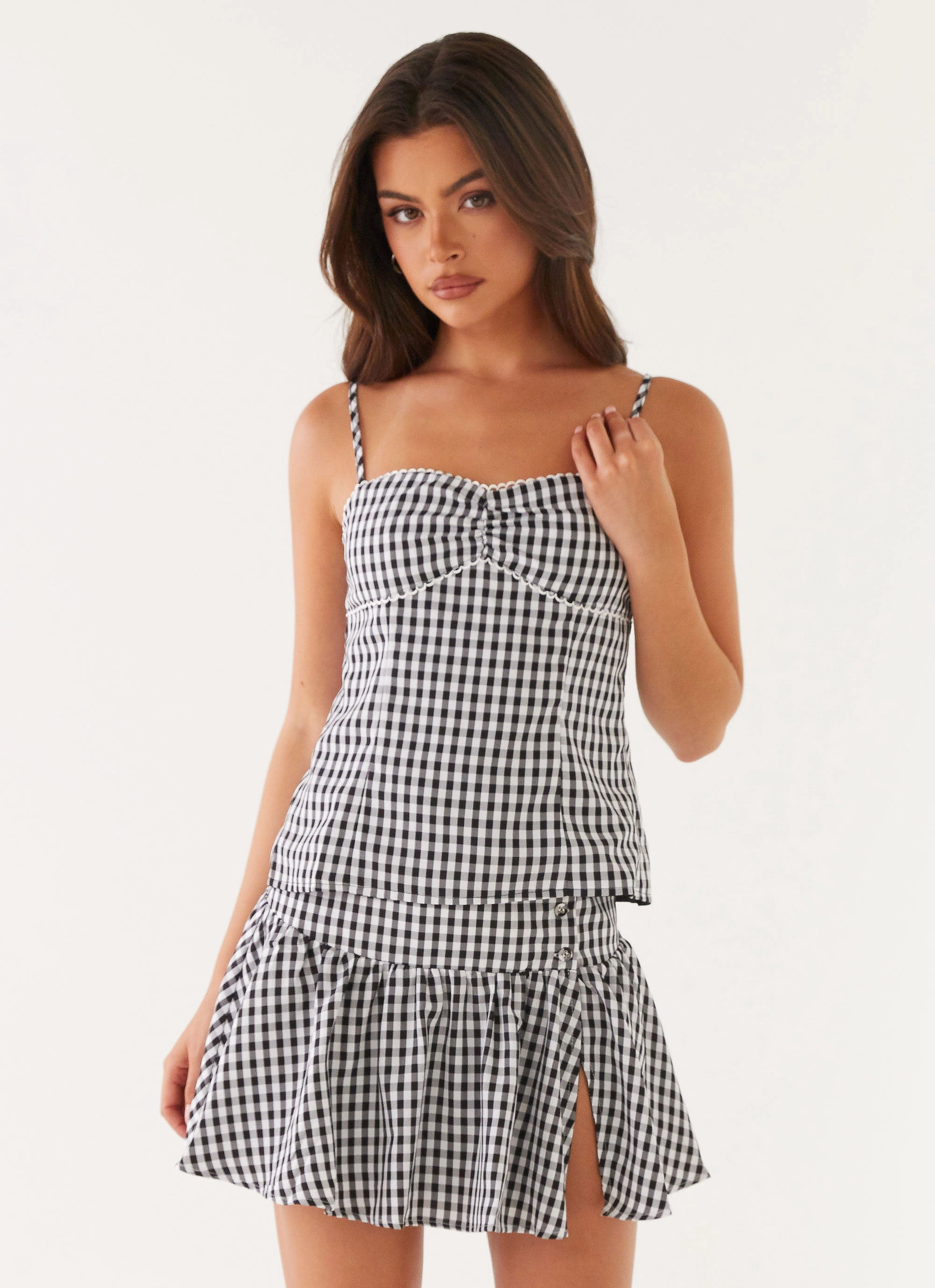 Bellamy Mini Skirt - Black Gingham Custom made Exclusive Drop
