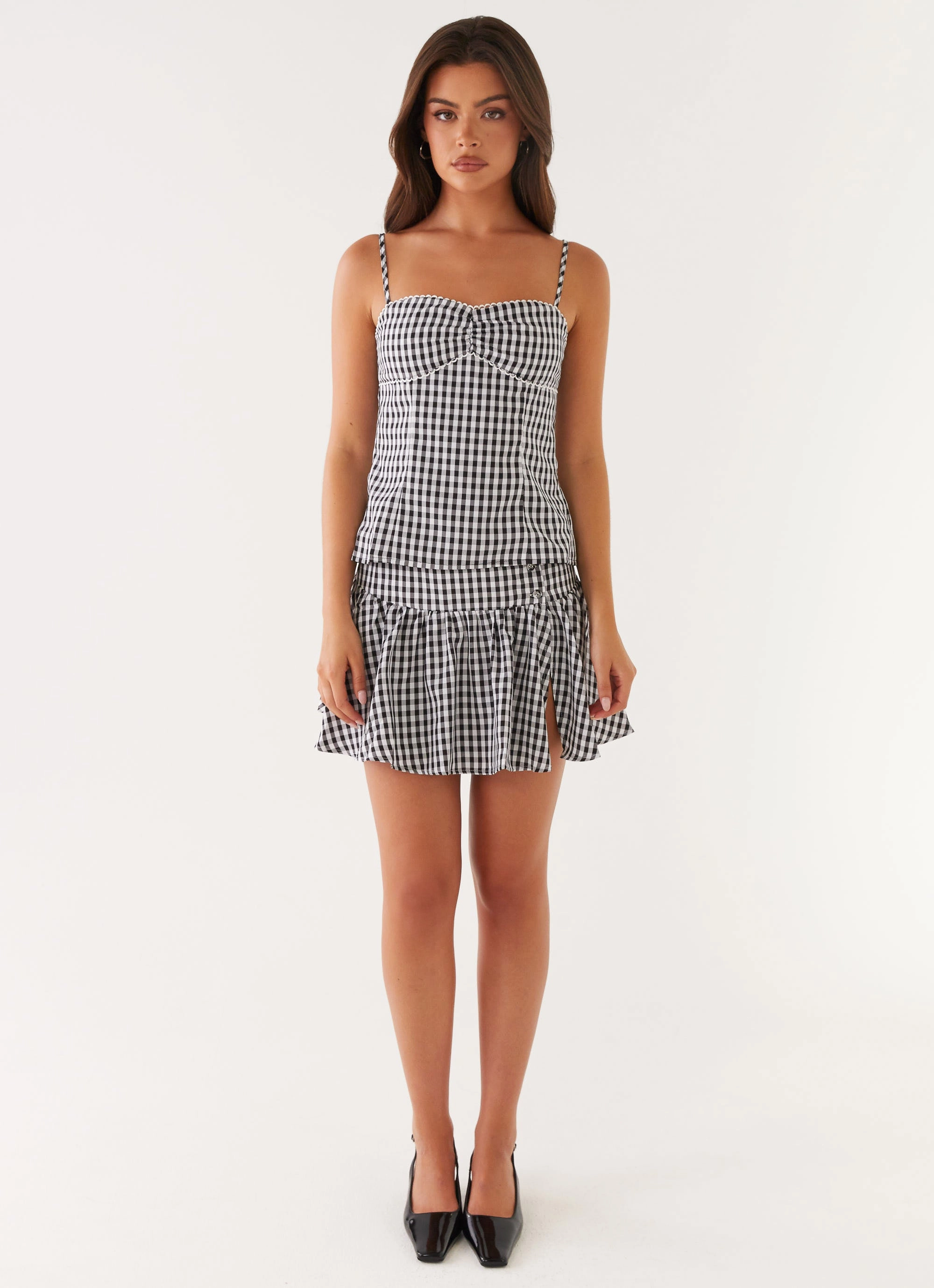 Stylish Vibe Calm Mood Bellamy Mini Skirt - Black Gingham
