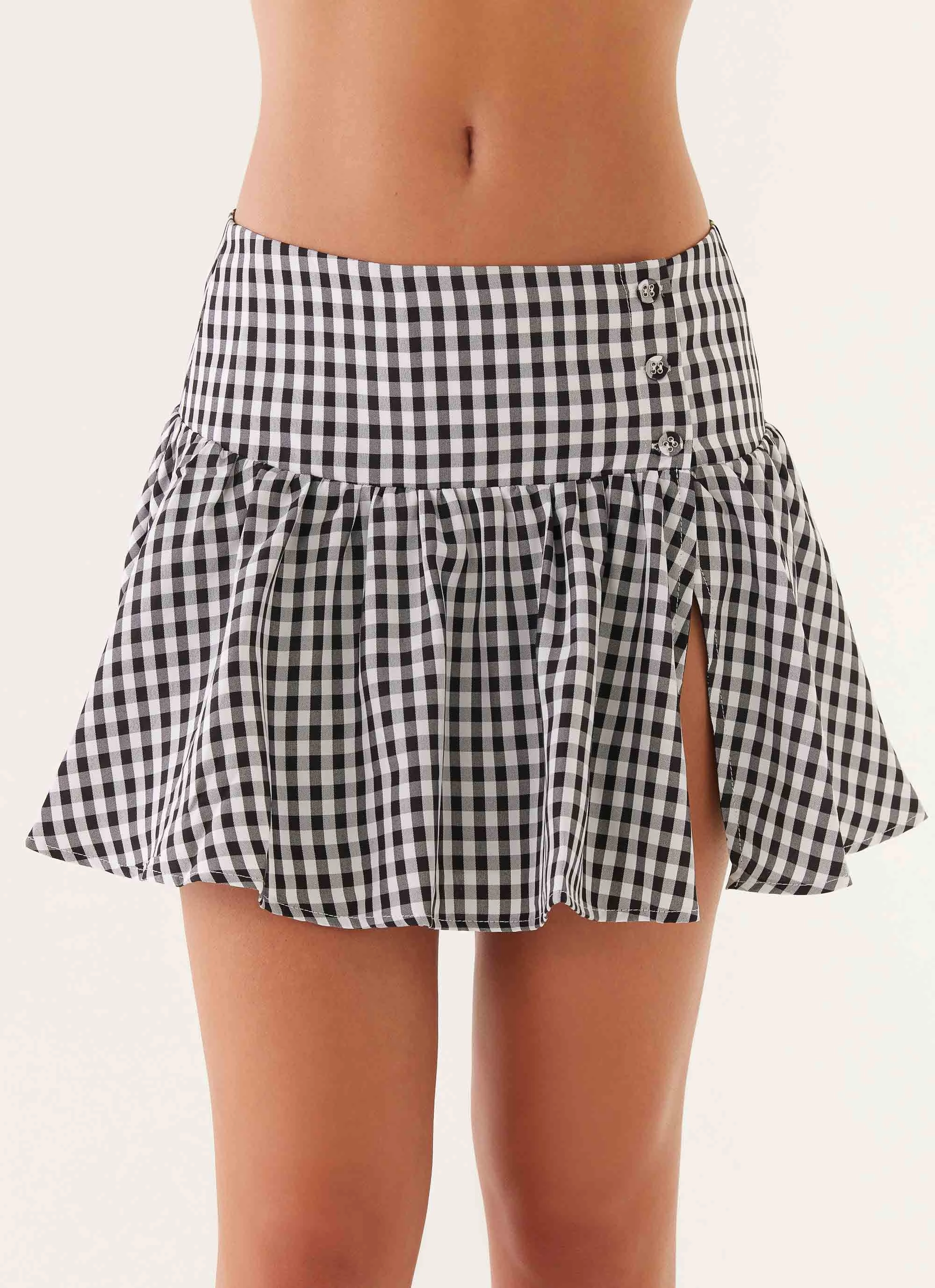 Bellamy Mini Skirt - Black Gingham Leather Look
