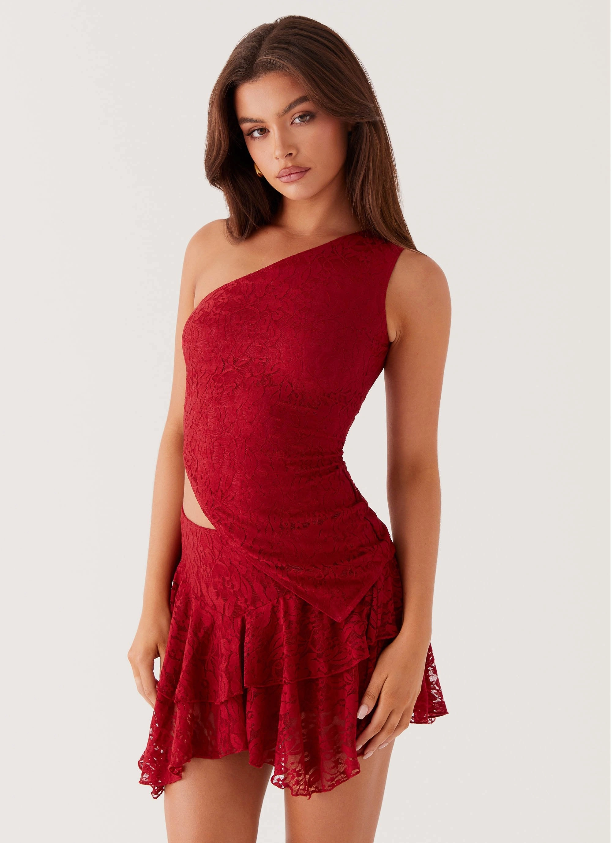 Party All Night Frill Mini Skirt - Maroon Sleek Layer Look