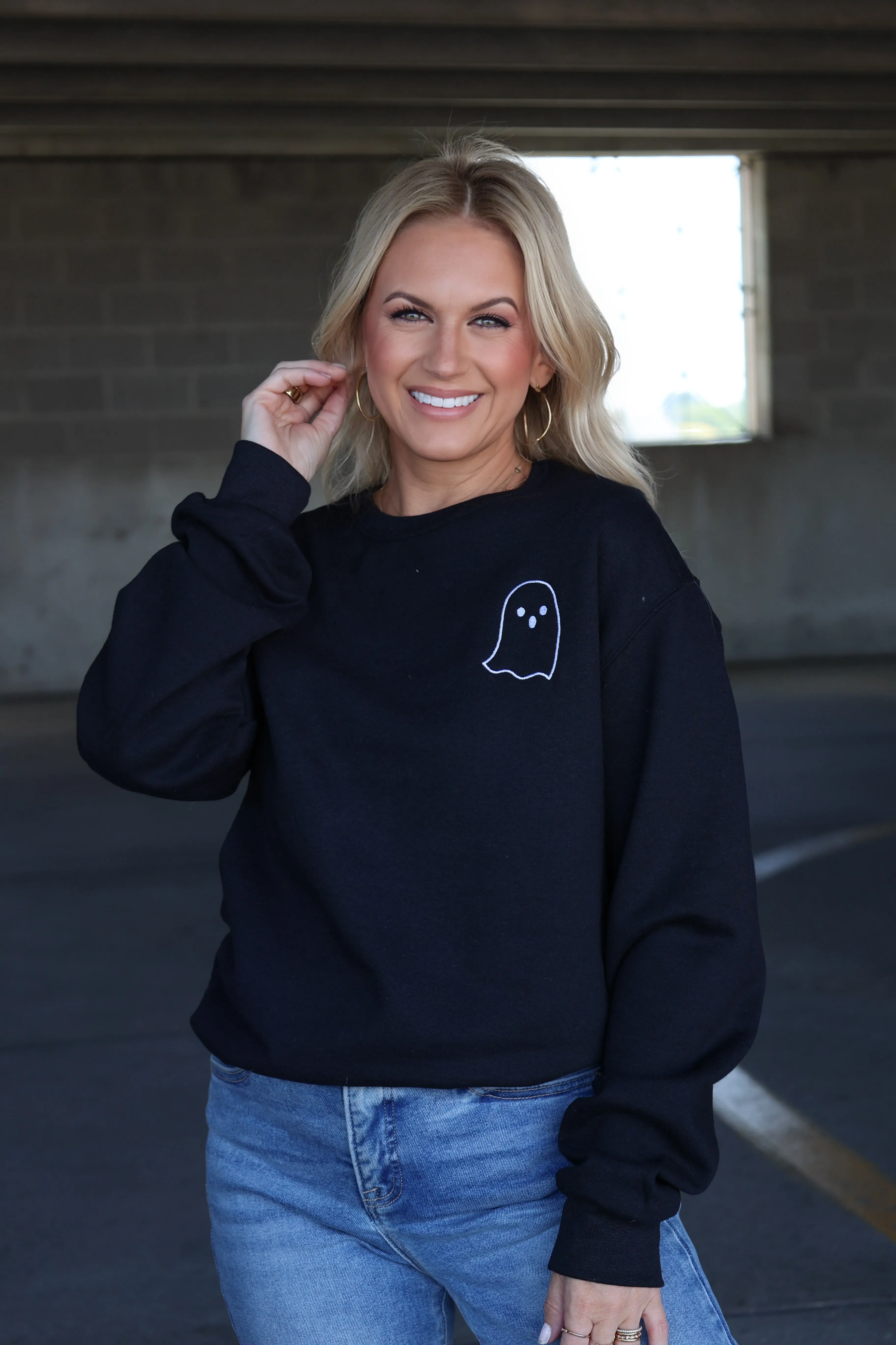 Embroidered Ghost Sweatshirt Soft Touch NonSlip Grip Tape