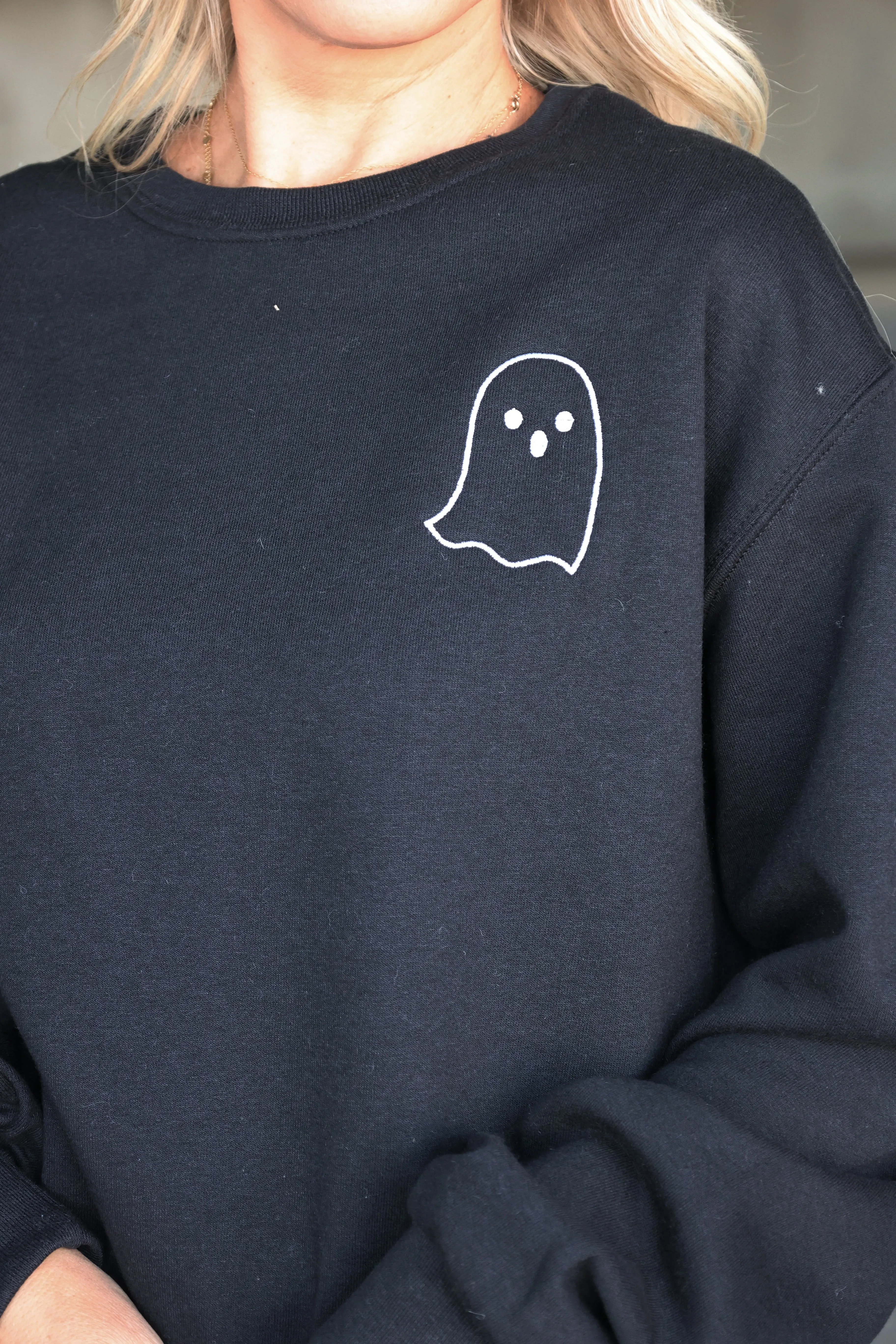 Embroidered Ghost Sweatshirt Reflective Logo Detail