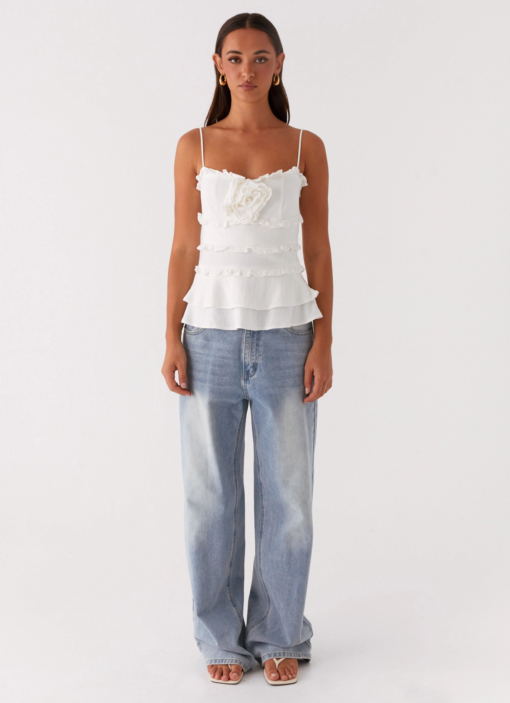 Wilde Linen Rose Top - White All Purpose Casual Cut