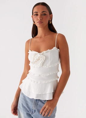 Wilde Linen Rose Top - White Airflow Mesh Panel EasyCareMaterial
