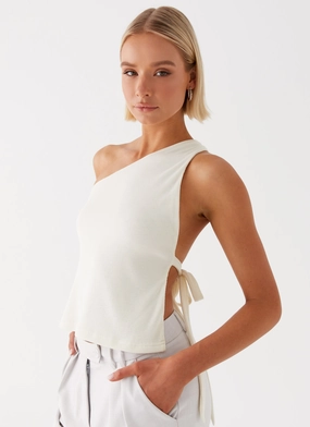 Safiya One Shoulder Top - White StretchFabric