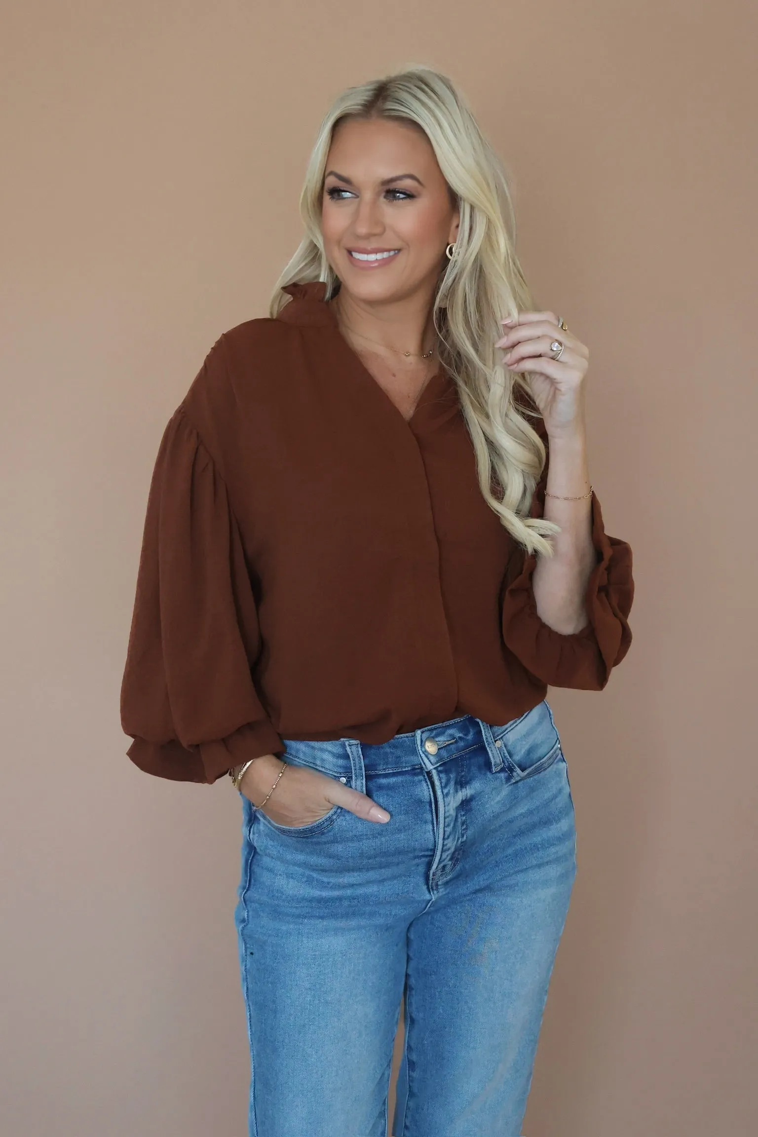Lovely Blouse- Mocha Airflow Mesh Insert Fashionable Style