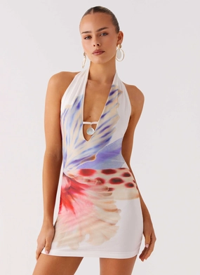 No Time Mini Dress - White Sea Bloom All-season garment