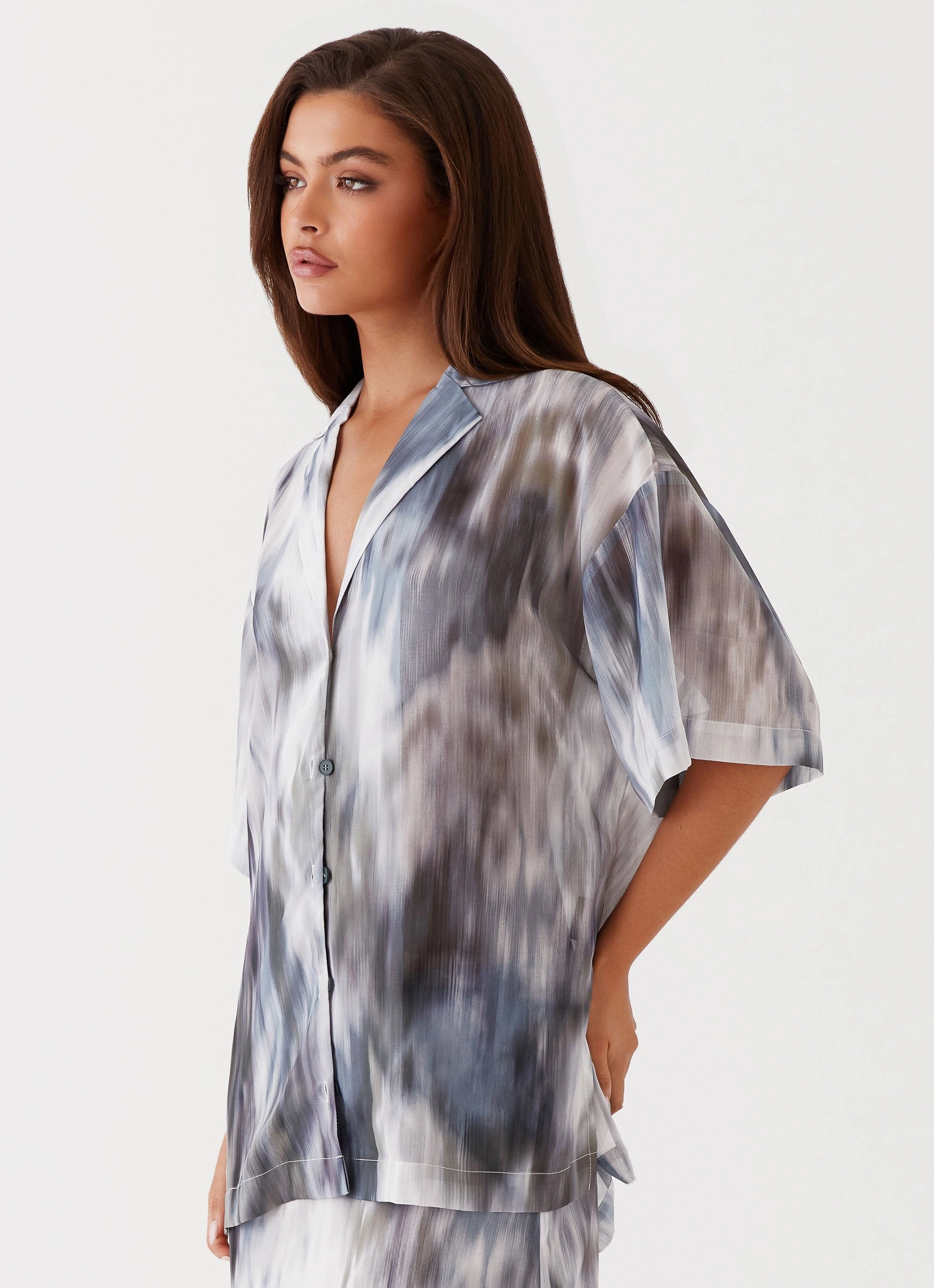 Fight The Feeling Oversized Shirt - Gloom Double Layered Hem