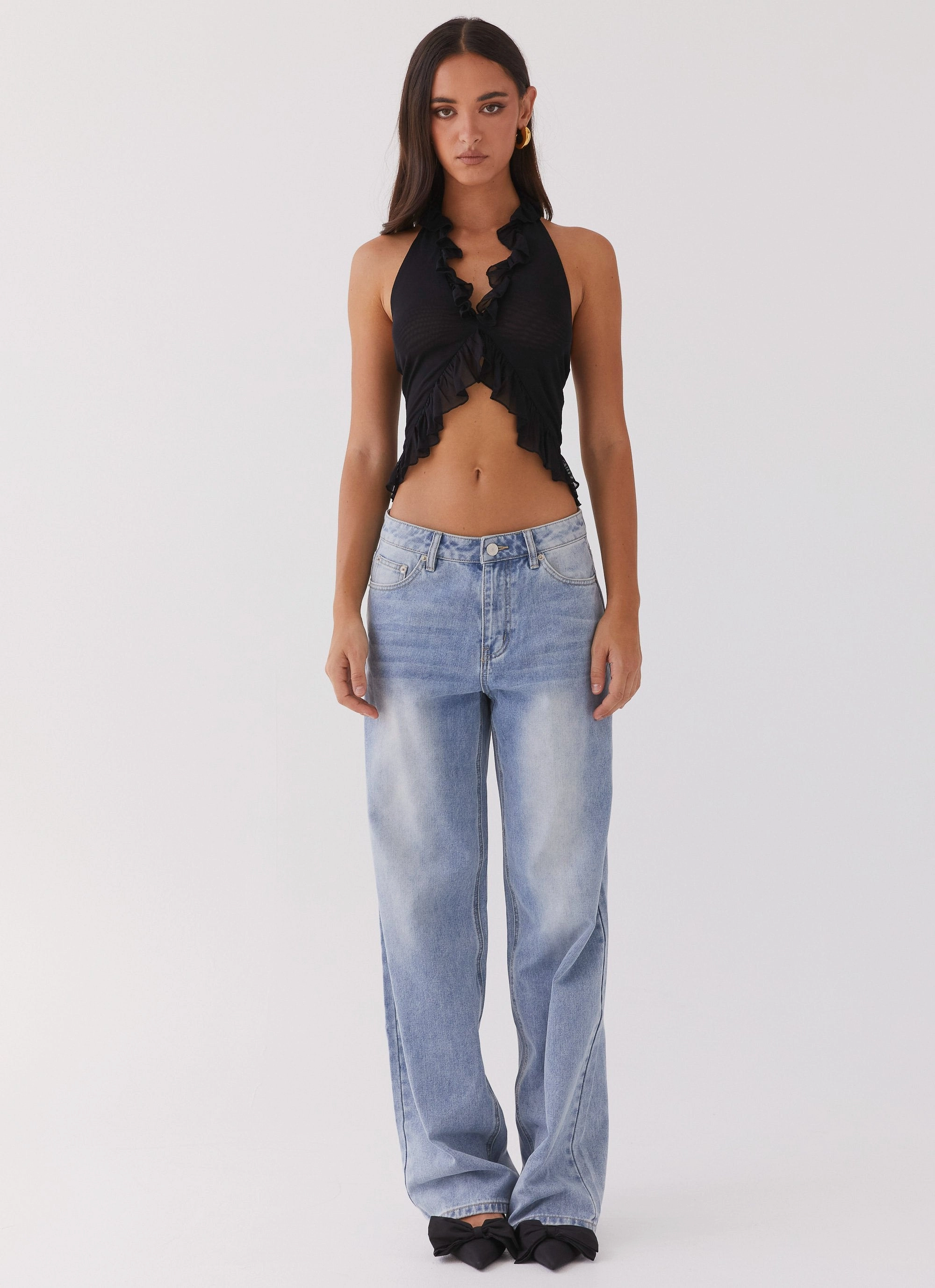 Lightweight Design Tanya Mesh Frill Top - Black