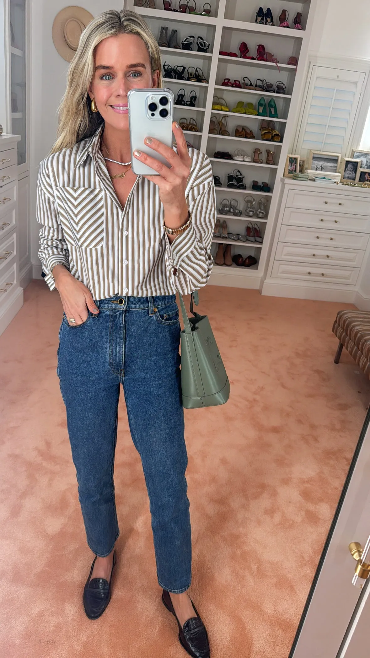 Quick Release Buckle Comfy Motion MASON'S DAUGHTER the French Cuff Boyfriend Shirt, Camel and White Striped Poplin