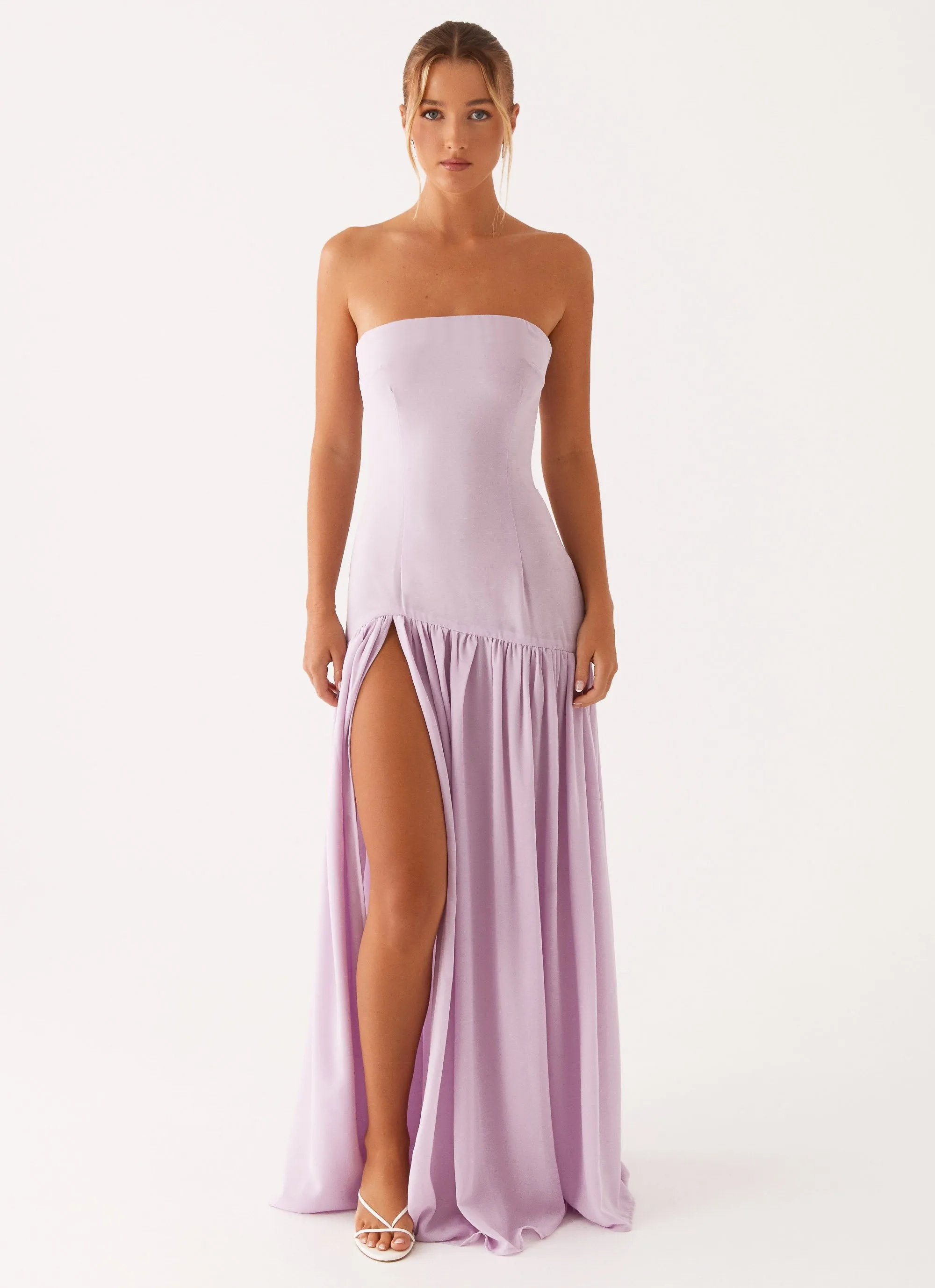 Fitted waist Cute Glow Eden Strapless Maxi Dress - Lilac