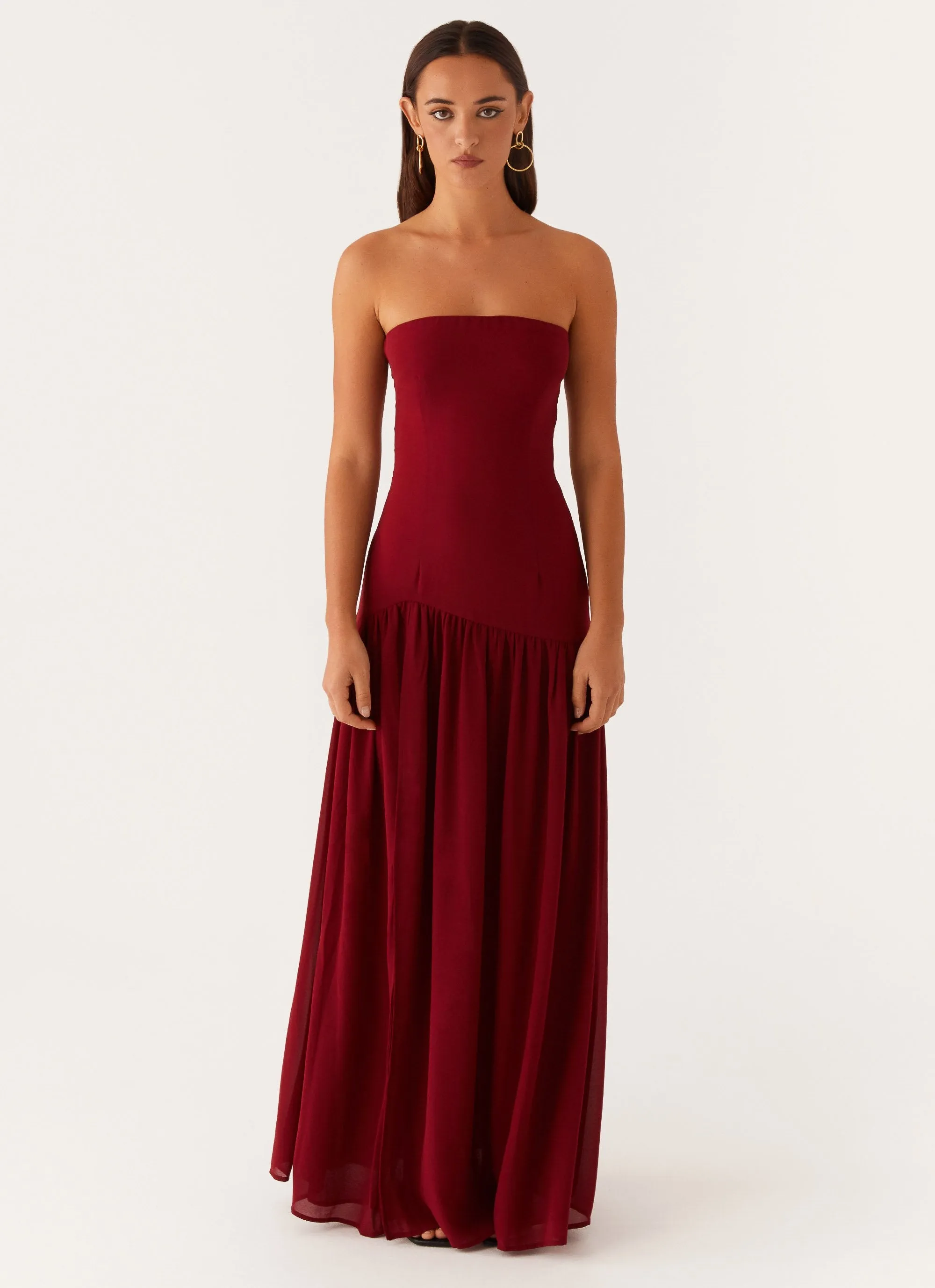 Eden Strapless Maxi Dress - Maroon Knit Cool