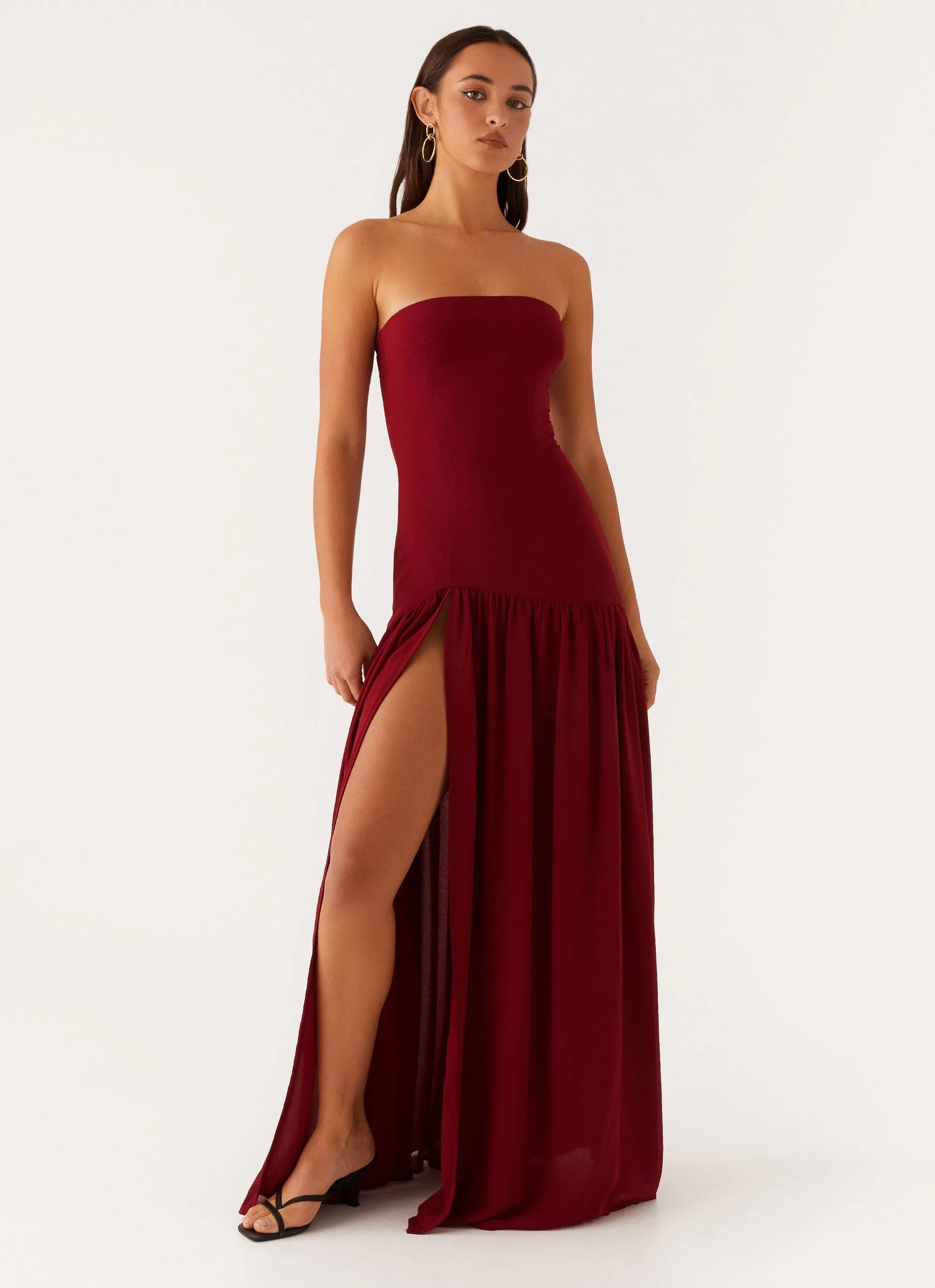 Eden Strapless Maxi Dress - Maroon Work Mood Subtle Comfort