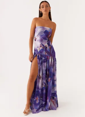 Eden Strapless Maxi Dress - Purple White Lilly Night Out Dreamy Presence