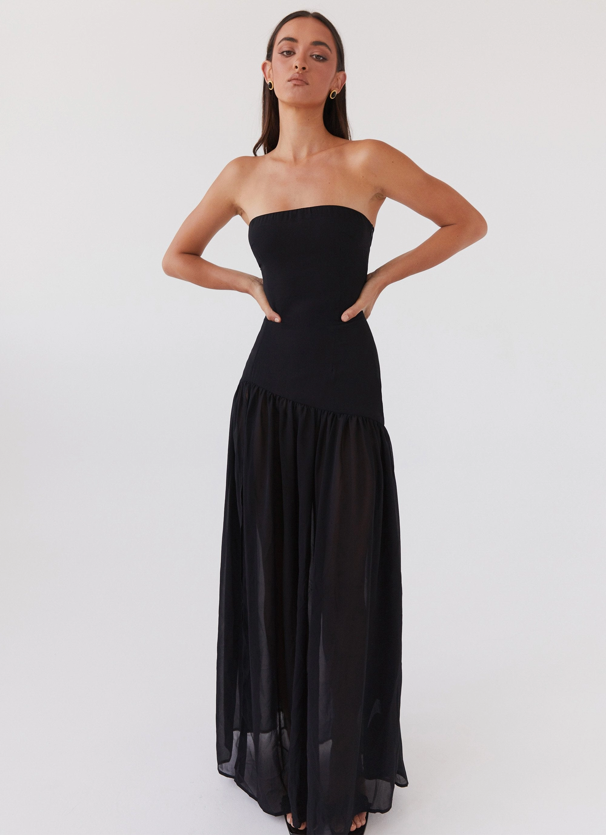 Easy Pairing Ombre-Effect Eden Strapless Maxi Dress - Black