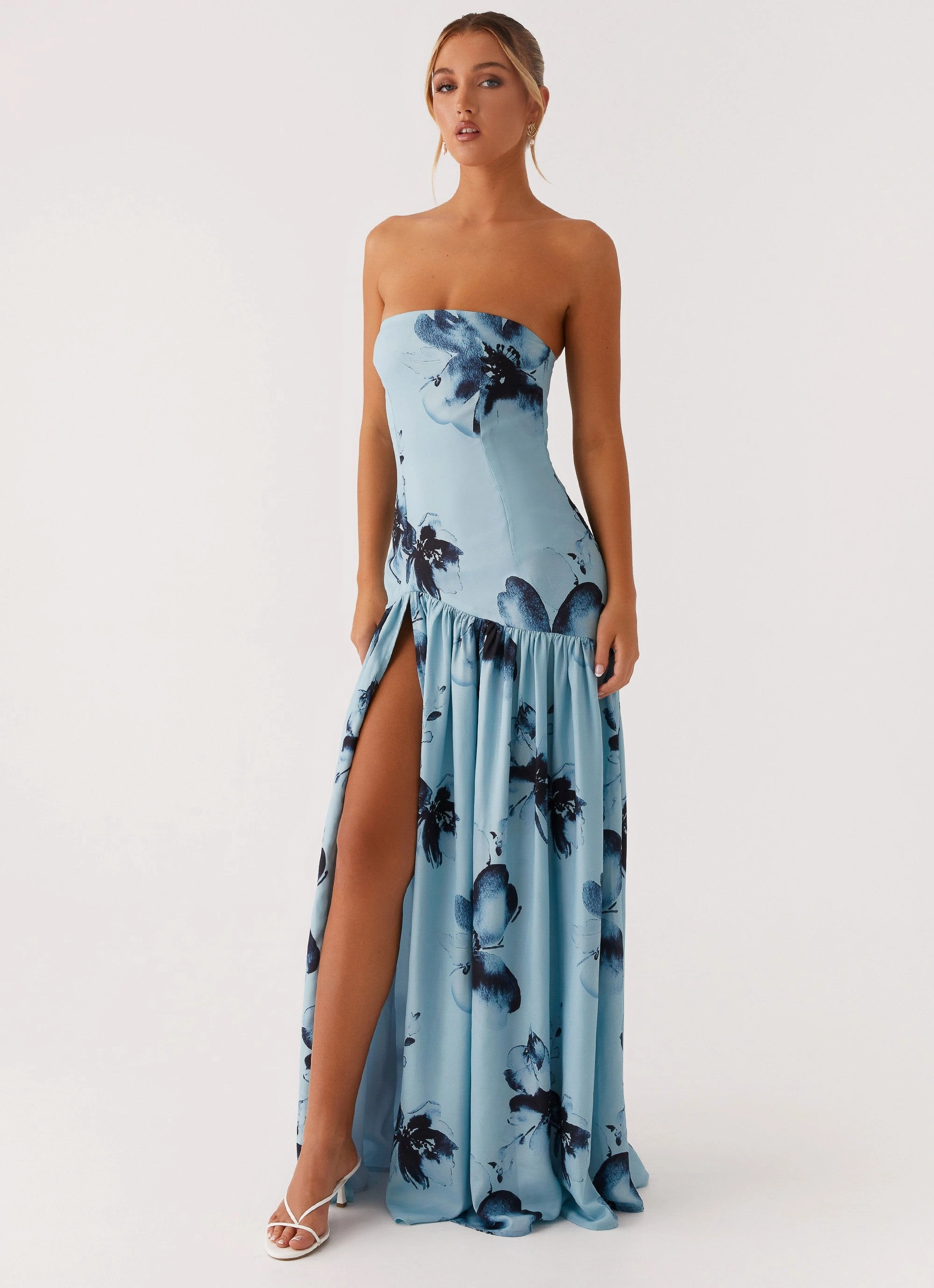 Eden Strapless Maxi Dress - Blue Black Floral Perfect Style Wear Travel Light