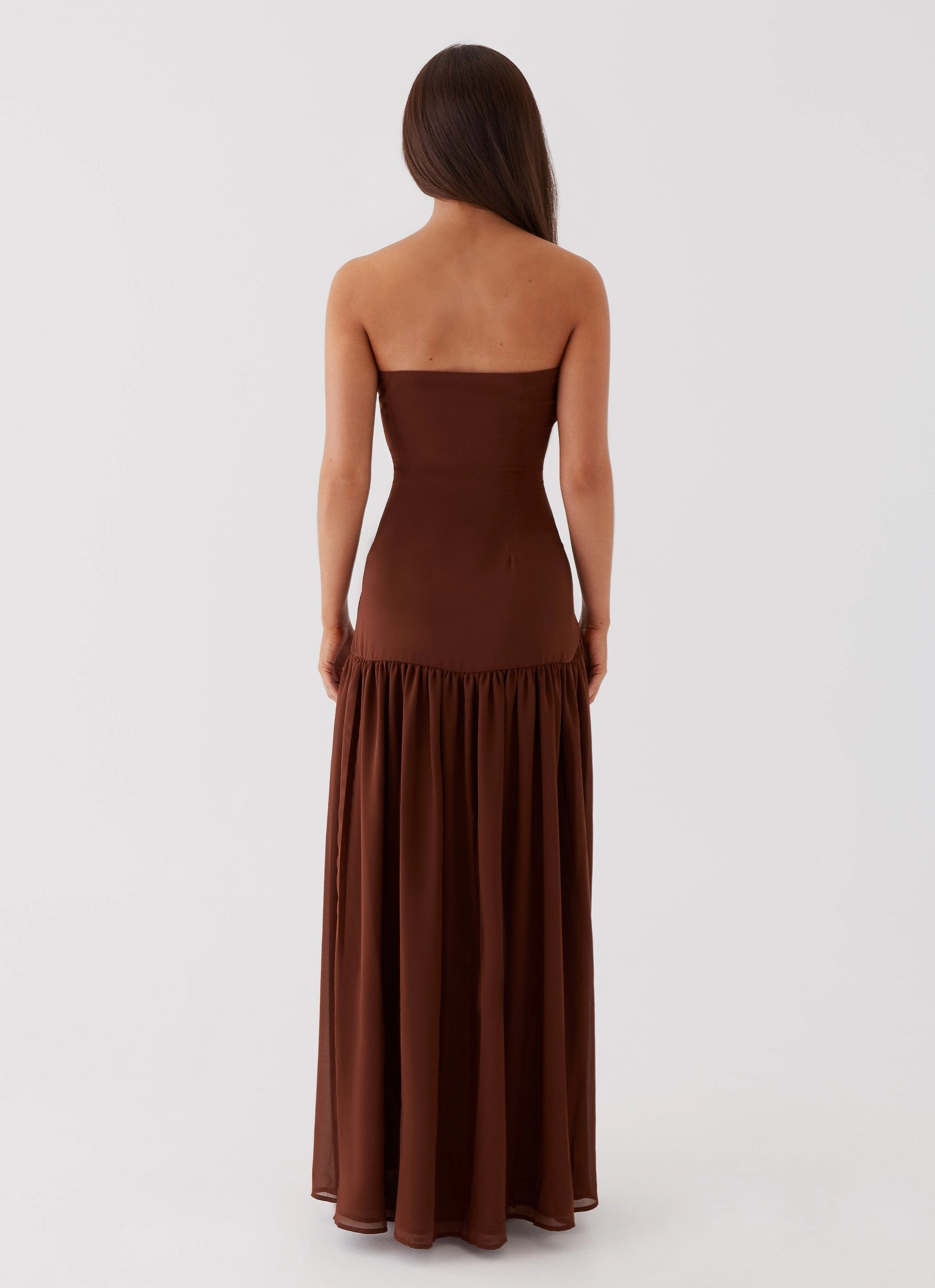 Eden Strapless Maxi Dress - Brown Smart and Sleek Lace Accent