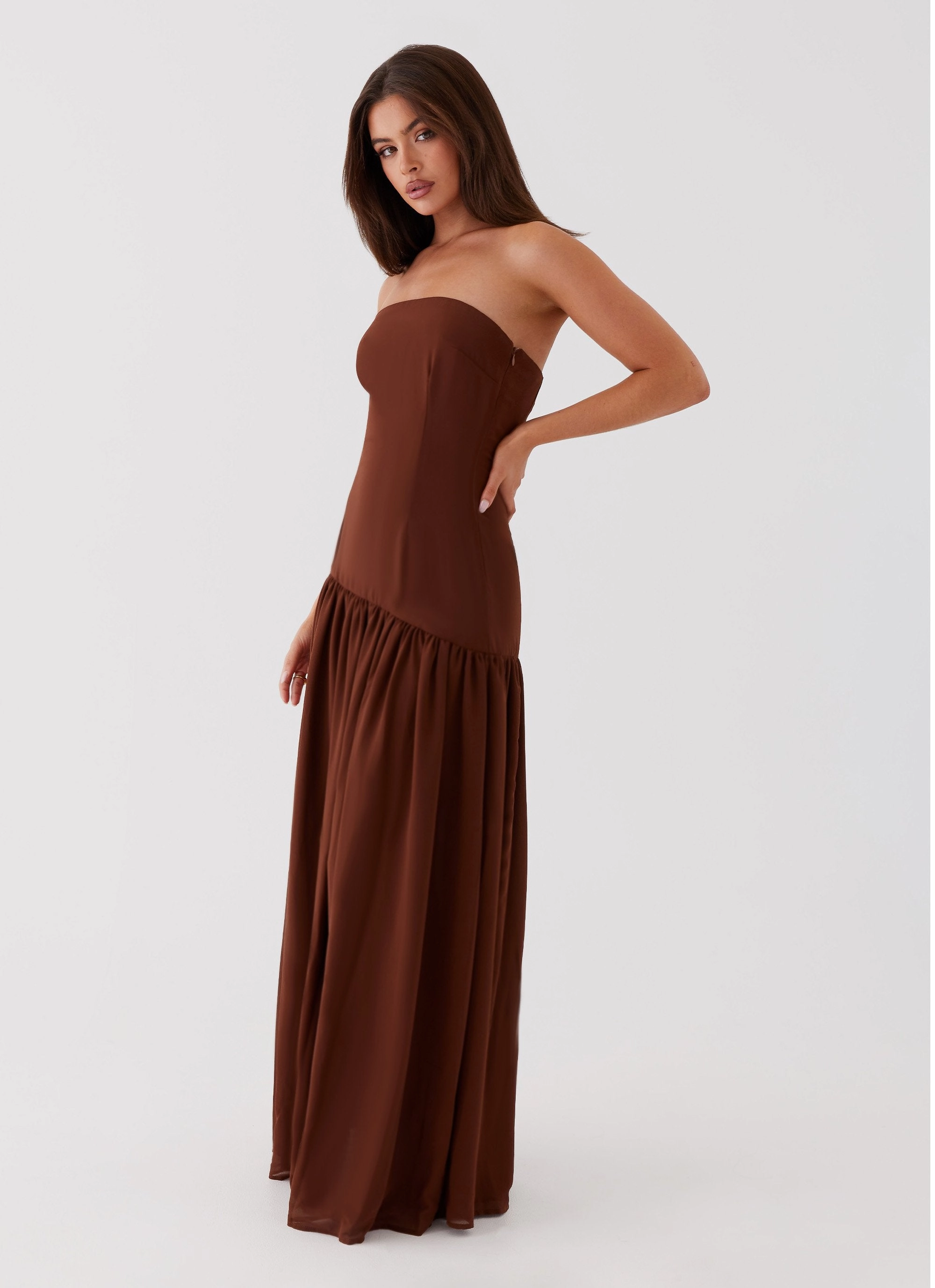 Eden Strapless Maxi Dress - Brown Simplistic Mood