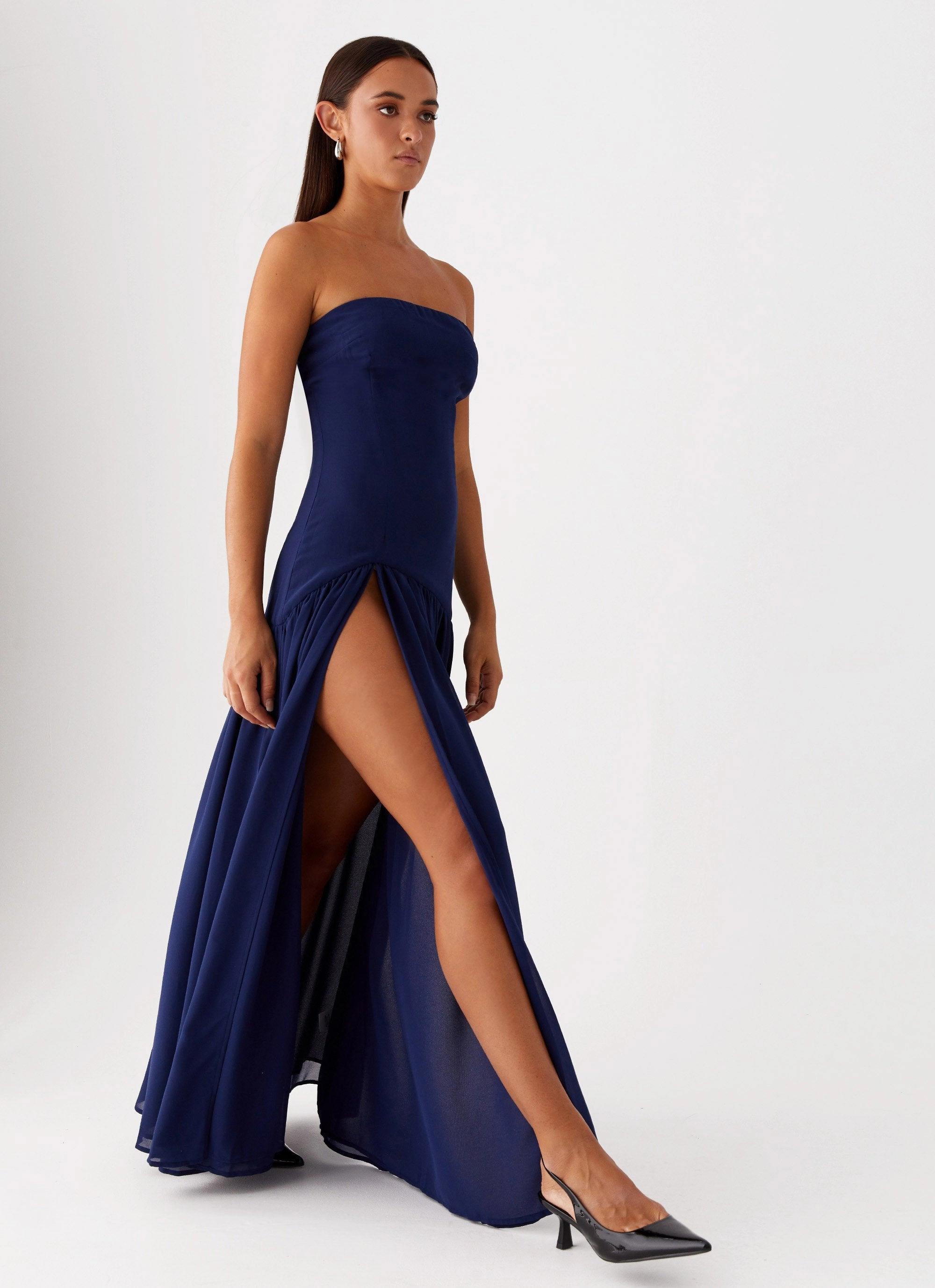 Eden Strapless Maxi Dress - Navy Bold Design Smooth-Lining