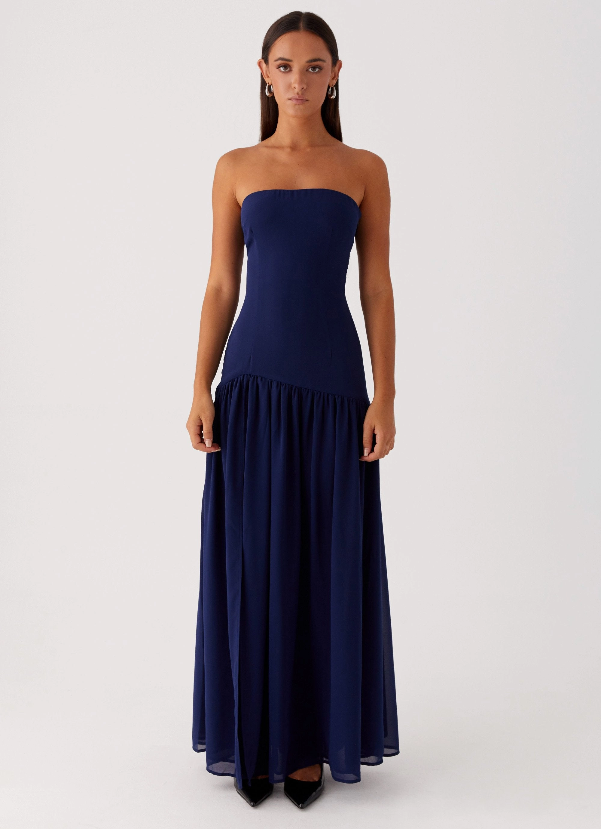 Sleek Waist Eden Strapless Maxi Dress - Navy