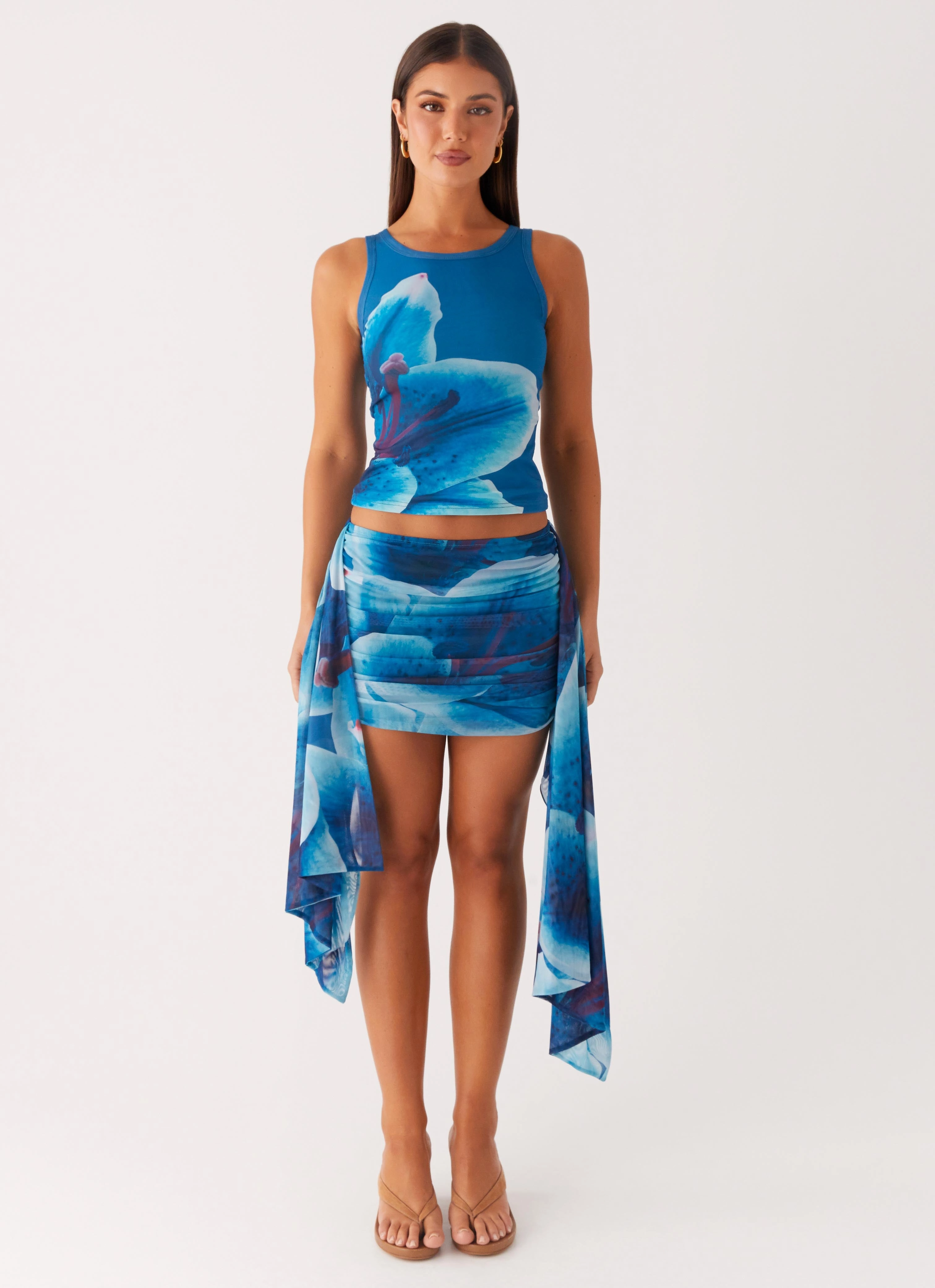 RollUpCuff Antimicrobial Treatment Edera Tank - Turquoise Floral