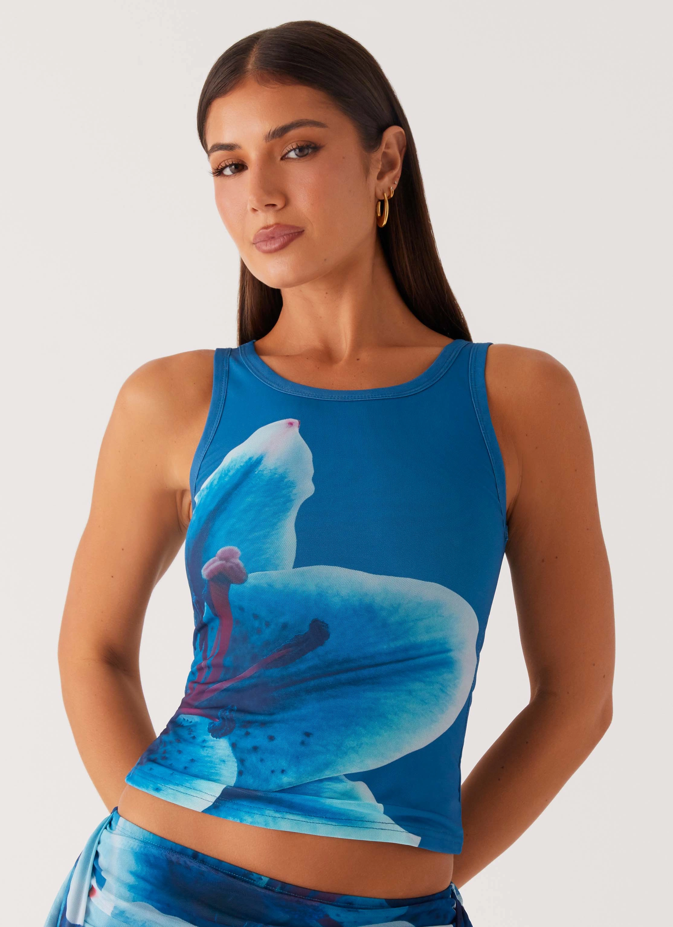 AntiBacterial Coating Edera Tank - Turquoise Floral