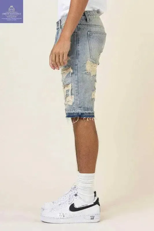 Edgy Distressed Denim Bermuda Shorts