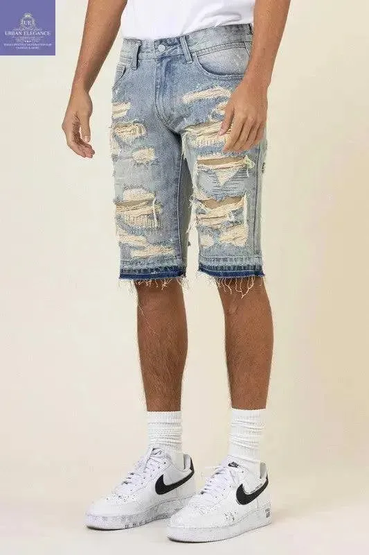 Edgy Distressed Denim Bermuda Shorts