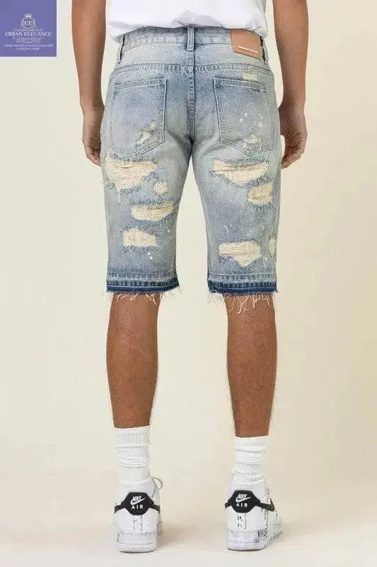 Edgy Distressed Denim Bermuda Shorts