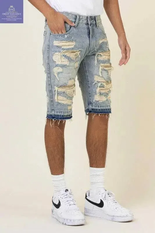 Edgy Distressed Denim Bermuda Shorts