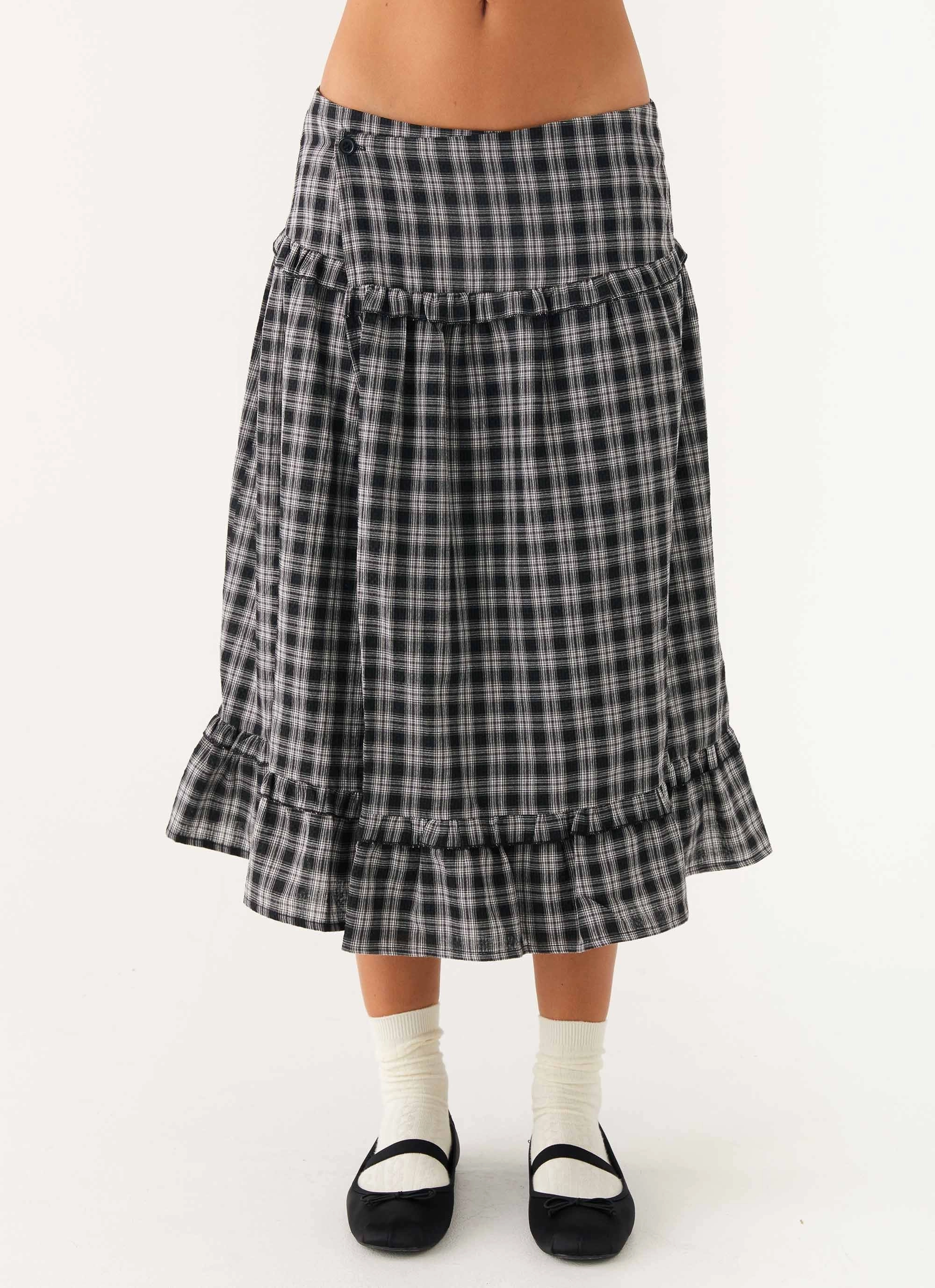 Laura Midi Skirt - White Black Check Modern Design