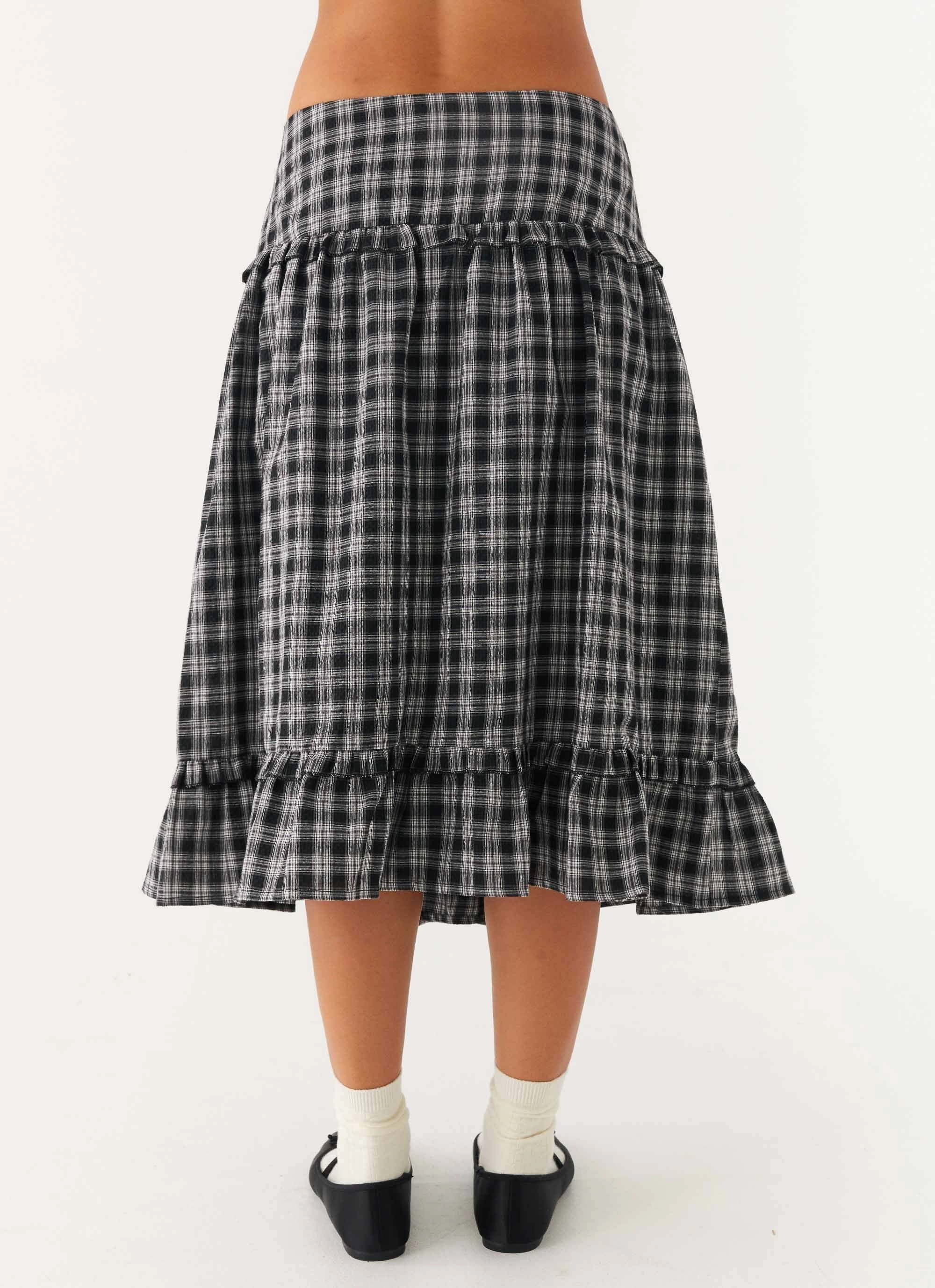 Laser Cut Edges Summer Outfit Laura Midi Skirt - White Black Check