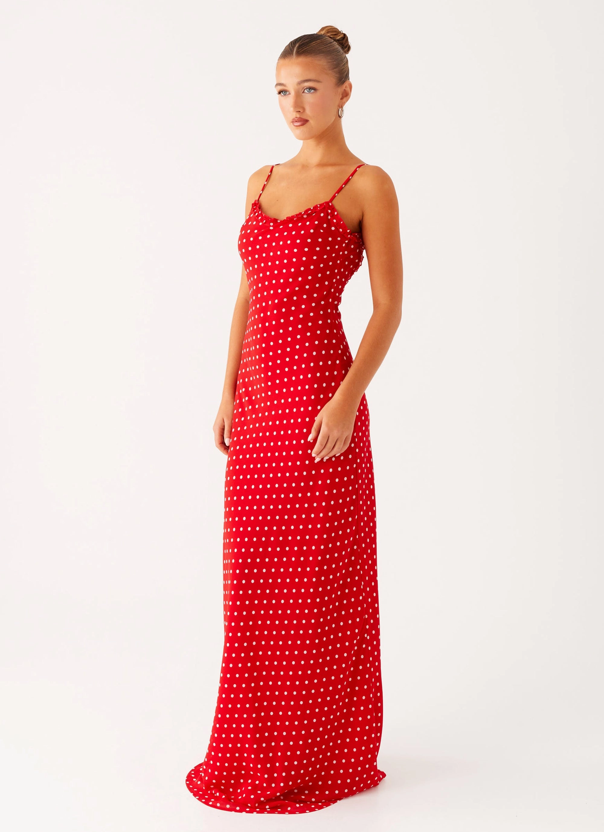 confident look Breeze Flow Pareo Maxi Dress - Red Polka Dot