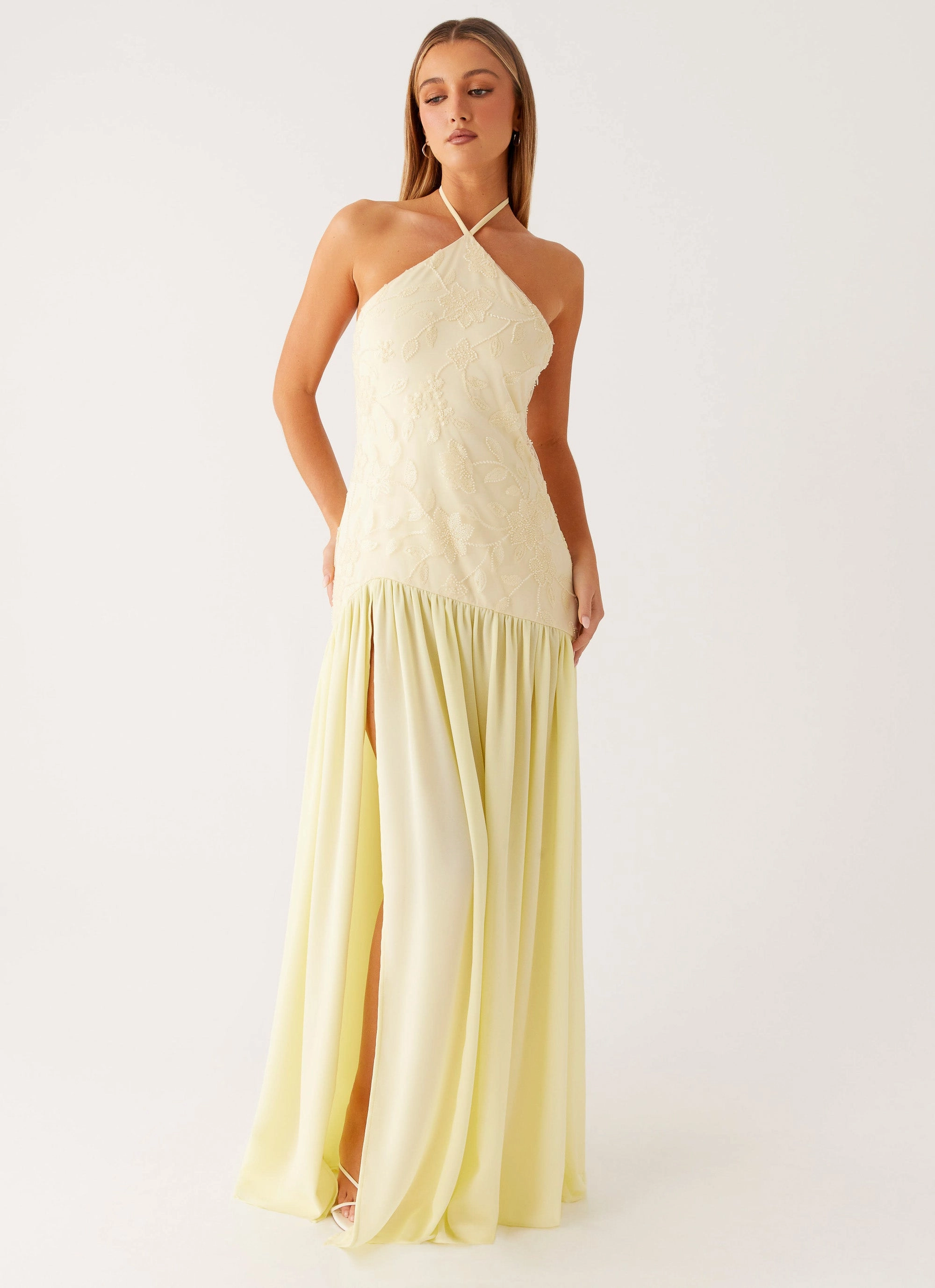 Minimalist Look Artistic Shape Janelle Beaded Maxi Dress - Yellow