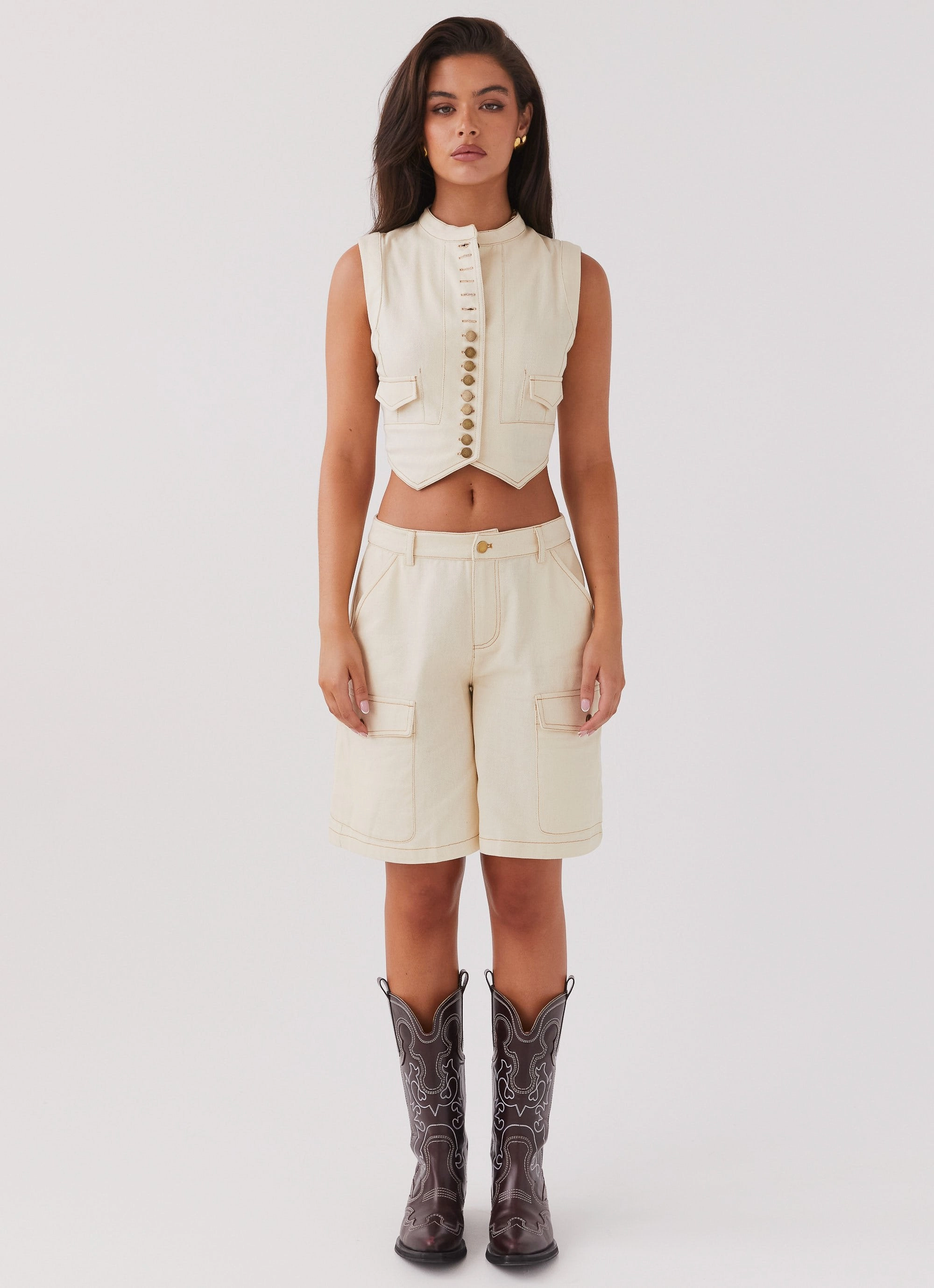 DoubleStitched Hem Edina Cargo Top - Antique