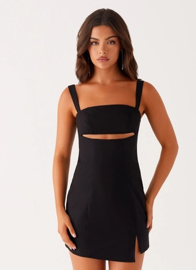 Silky Surface Sleek Appearance Shea Cut Out Mini Dress - Black