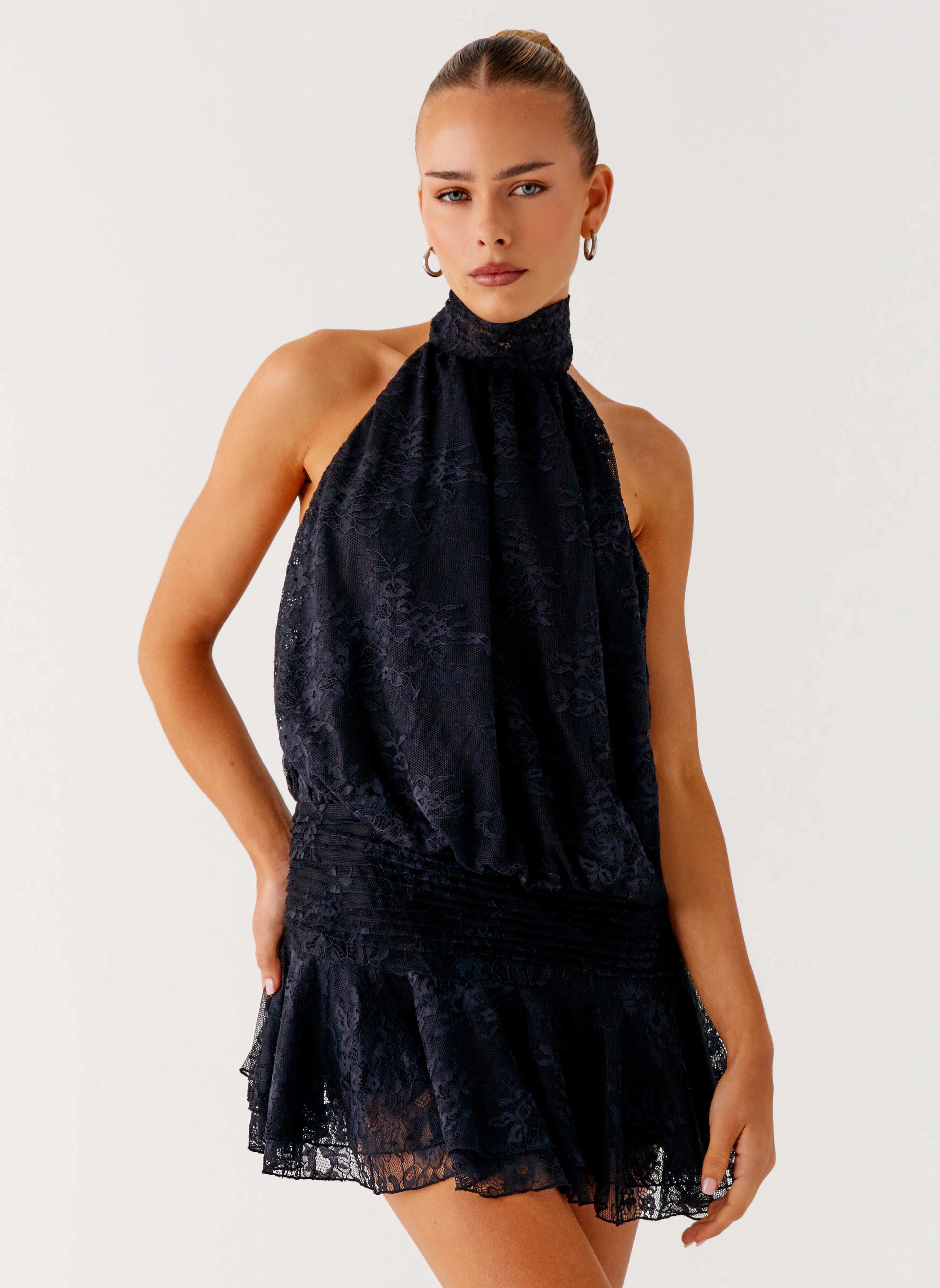 Lace Fine Willow Lace Mini Dress - Black Lace