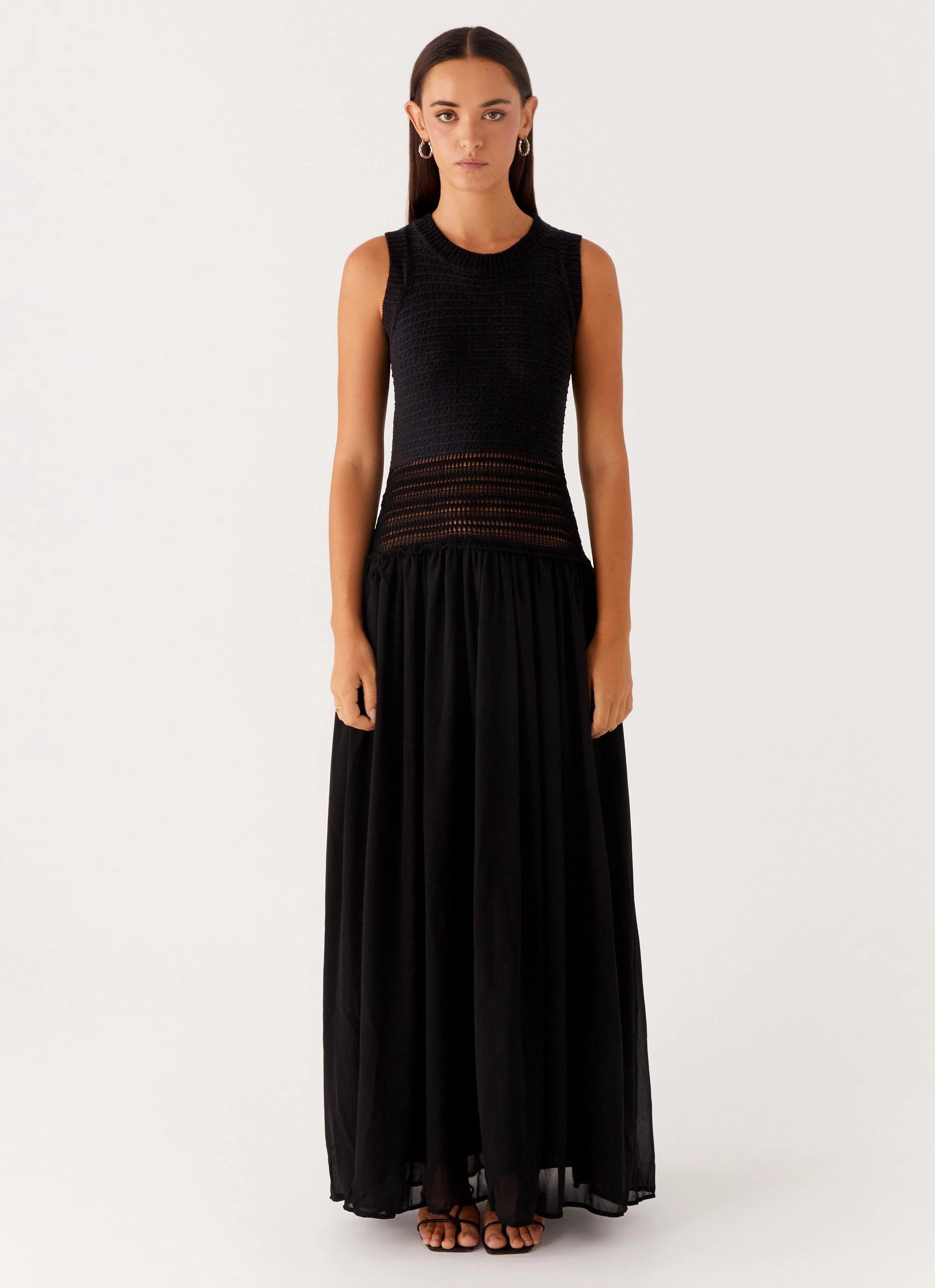Off Grid Crochet Maxi Dress - Black Tailored Wear Fluid movement