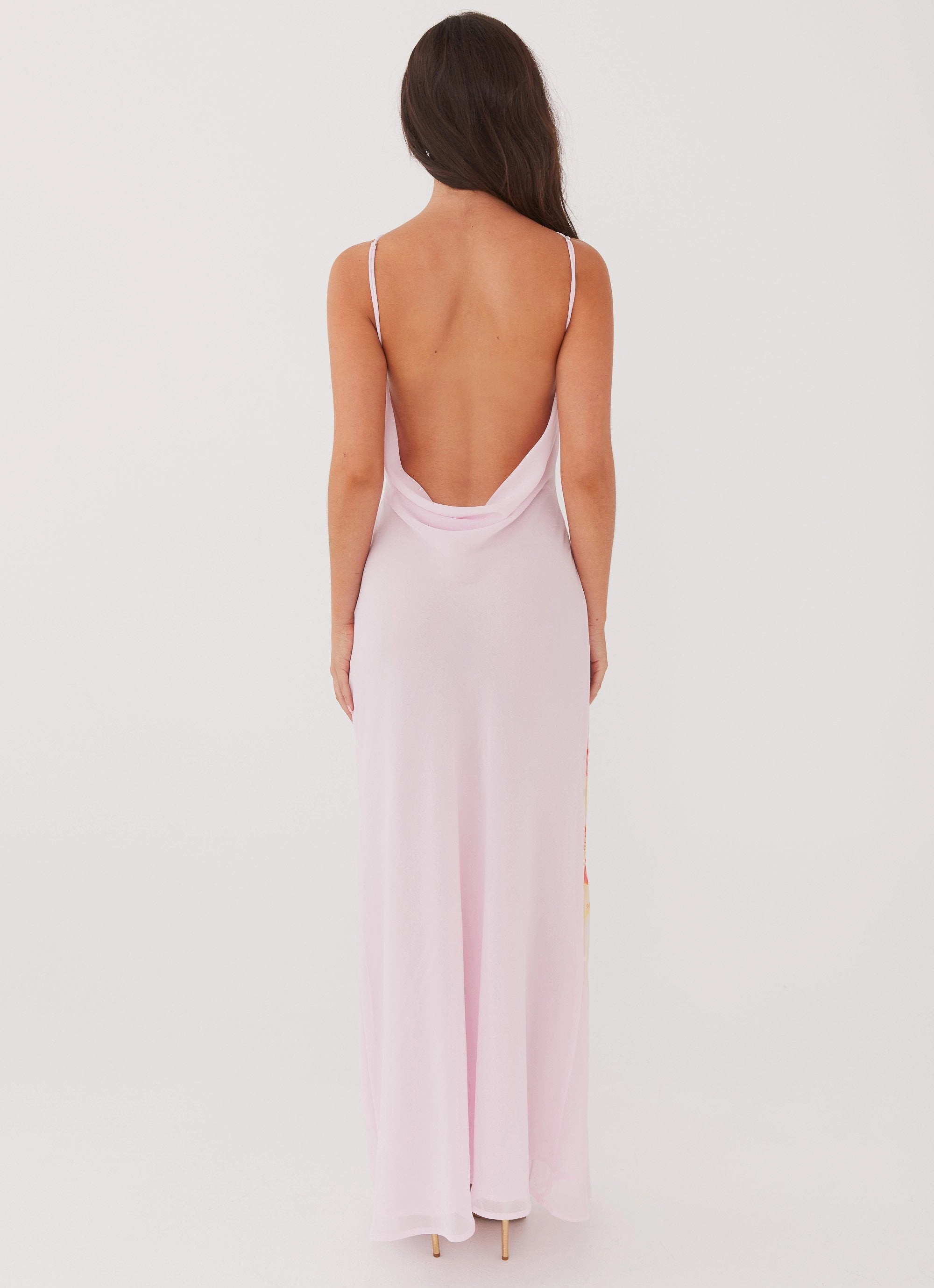 Blossom Hearts Maxi Dress - Pink Peony velvet feel