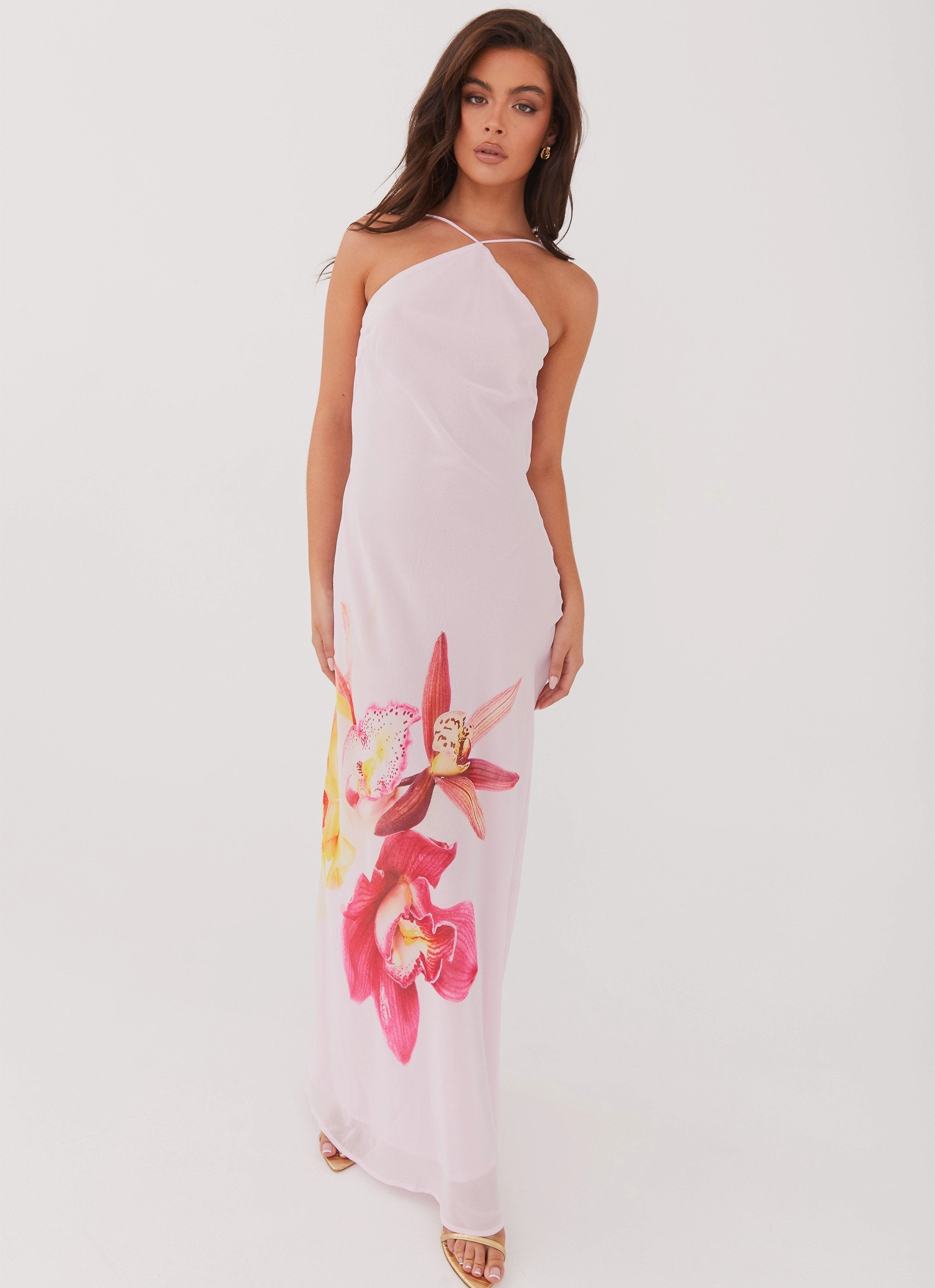 Sleek Texture Blossom Hearts Maxi Dress - Pink Peony