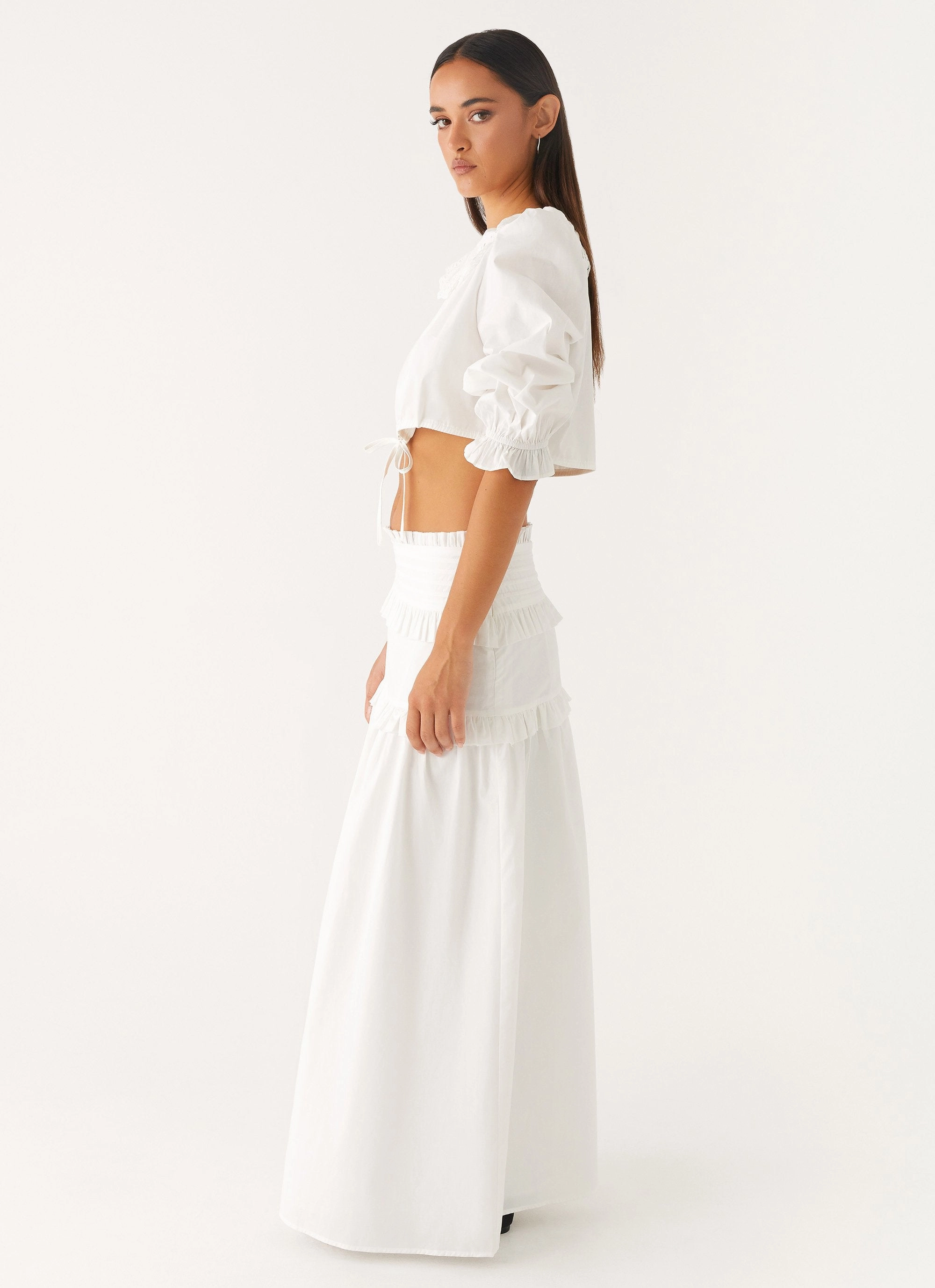 Effortless Tiered Maxi Skirt - White Extra Layer Piece LowProfileStitching
