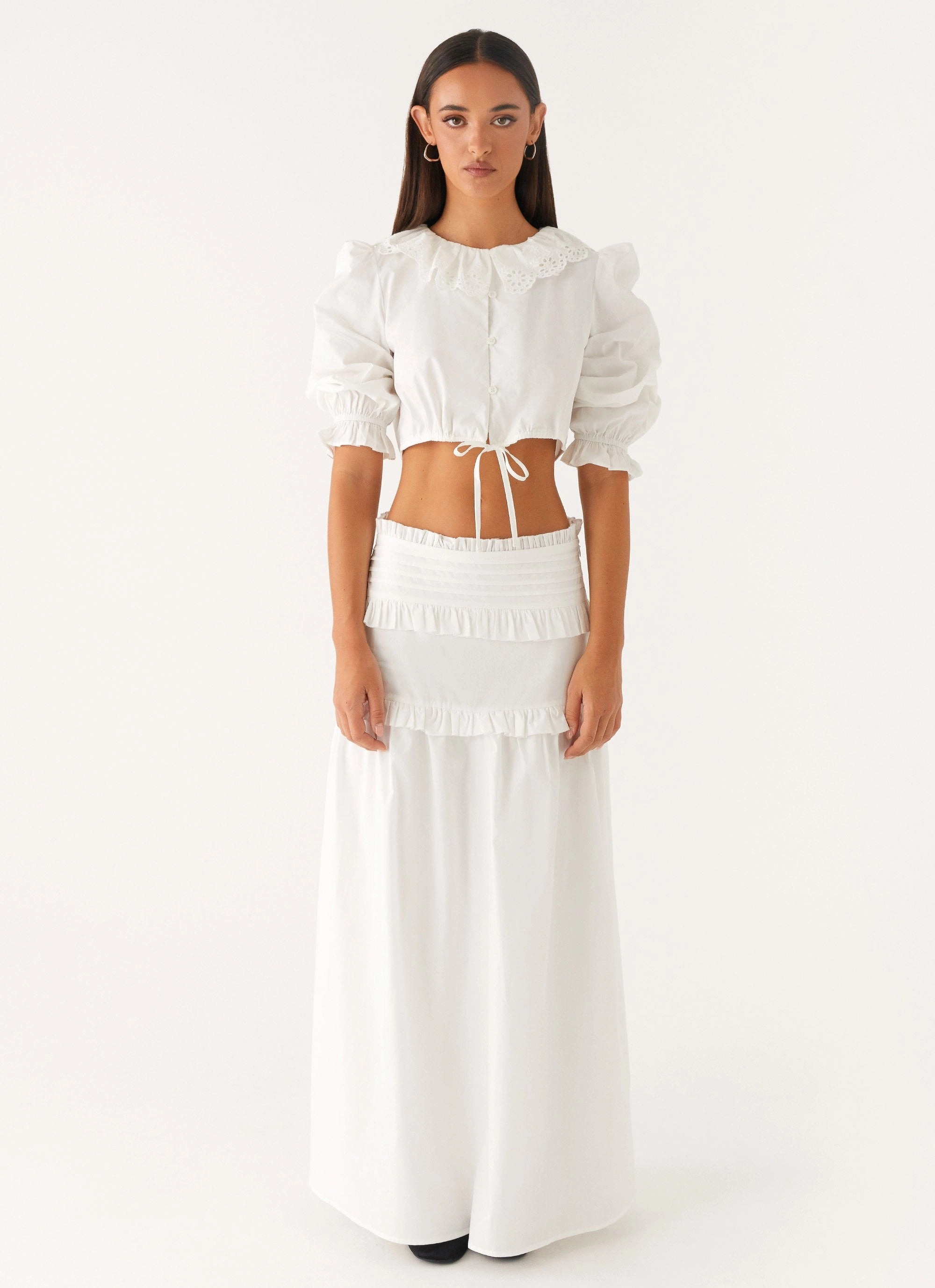 Utility Inspired Look ReinforcedStressPoints Effortless Tiered Maxi Skirt - White